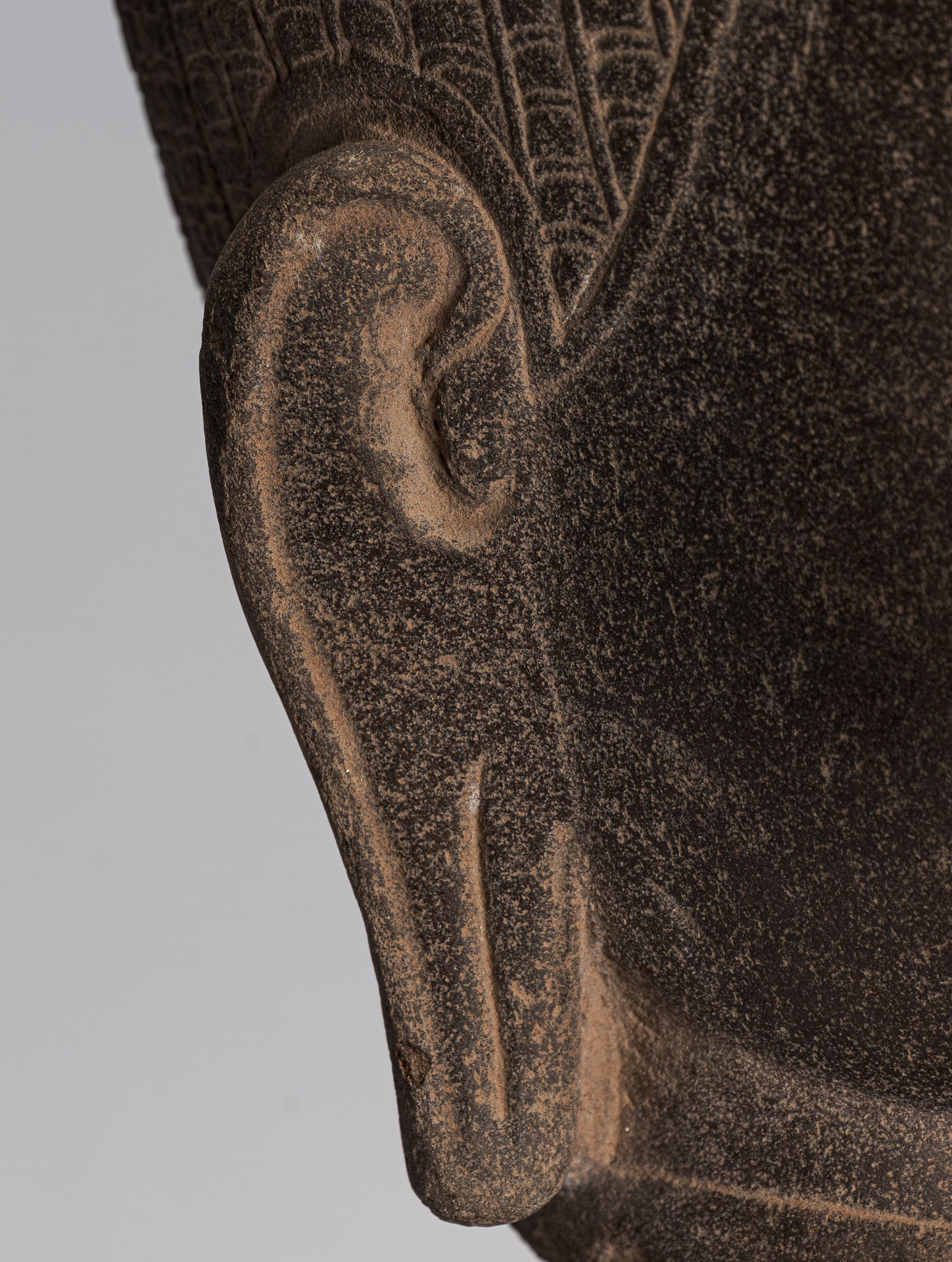 Estatua de Buda - Estatua de la cabeza de Bayón de Bayón Montado de piedra de estilo jemer de estilo jemer - 42cm/17 "