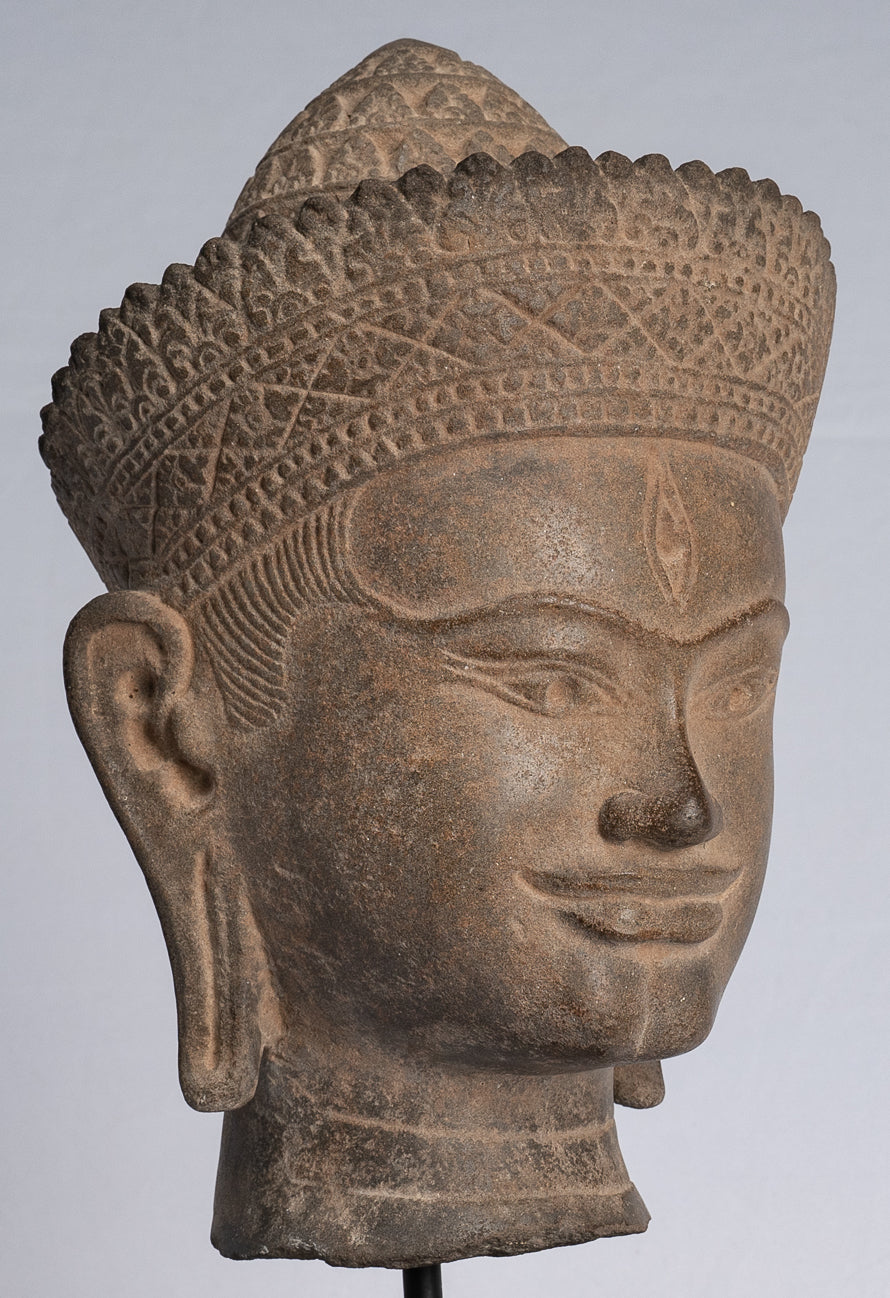 Estatua de Buda - Angkor Angkor Wat Style Stone Montado Khmer Buddha Head - 39cm / 16 "