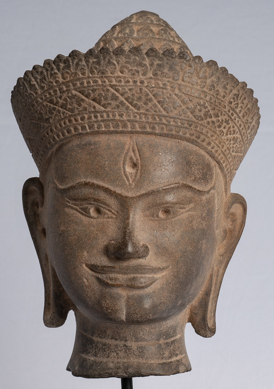 Buddha Statue - Antique Angkor Wat Style Stone Mounted Khmer Buddha He – HD  Asian Art