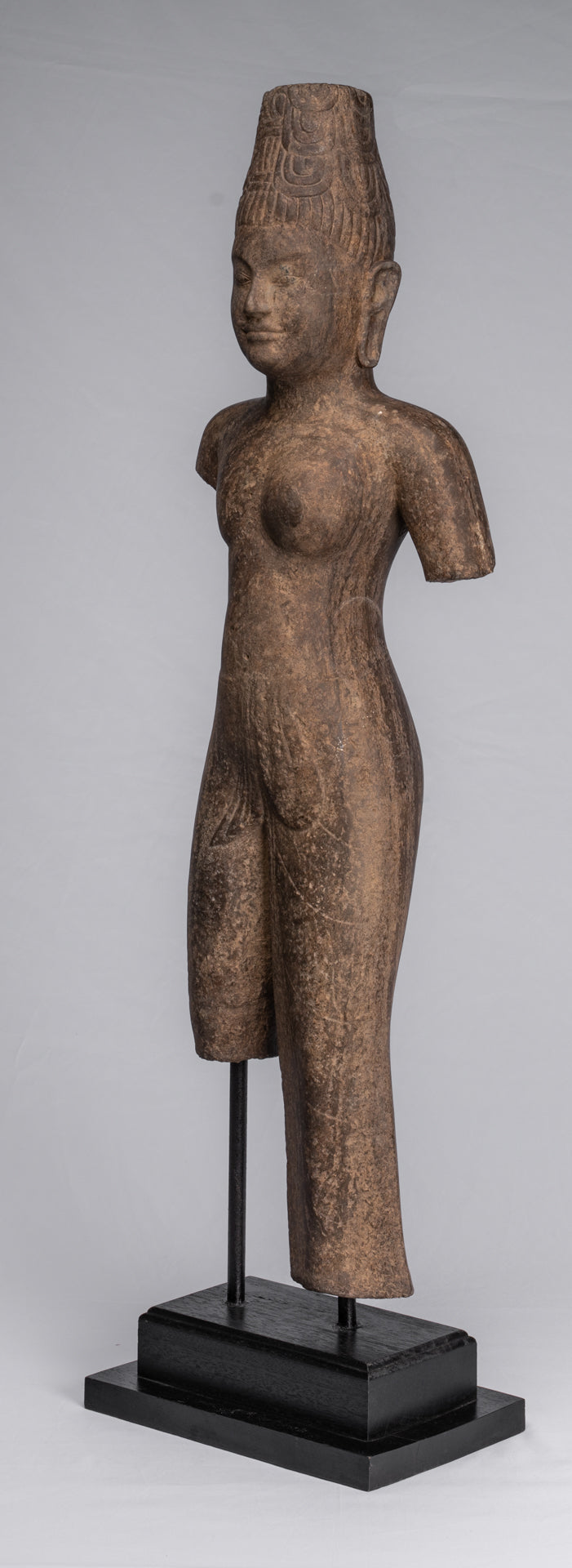 Ardhanarishvara Statue - Antique Phnom Da Style Khmer Sandstone Standing Shiva Parvati Statue - 88cm/35"