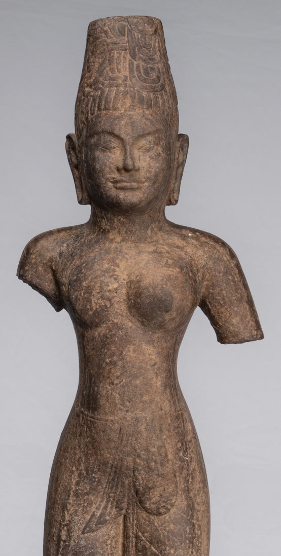 Ardhanarishvara Statue - Antique Phnom Da Style Khmer Sandstone Standing Shiva Parvati Statue - 88cm/35"