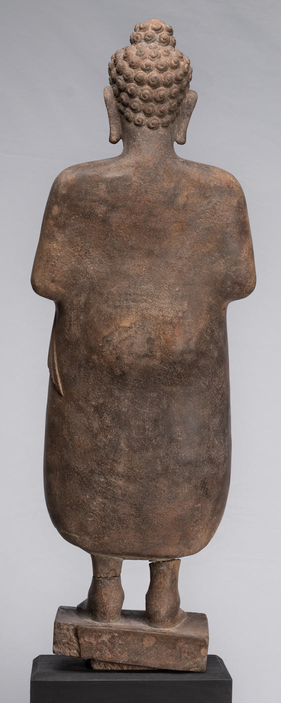 Buddha Statue - Antique Thai Style Standing Stone Dvaravati Buddha Statue - 102cm/41" Tall