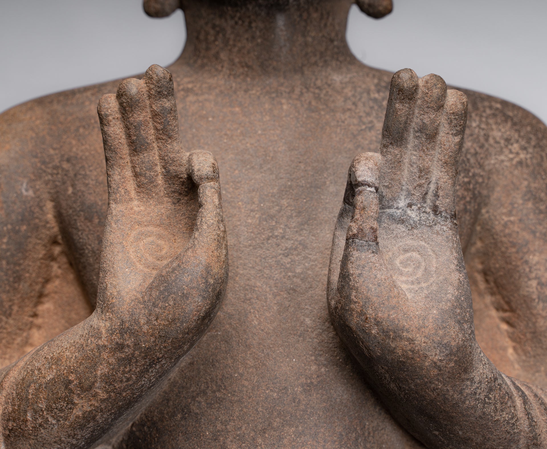 Buddha Statue - Antique Thai Style Standing Stone Dvaravati Buddha Statue - 102cm/41" Tall