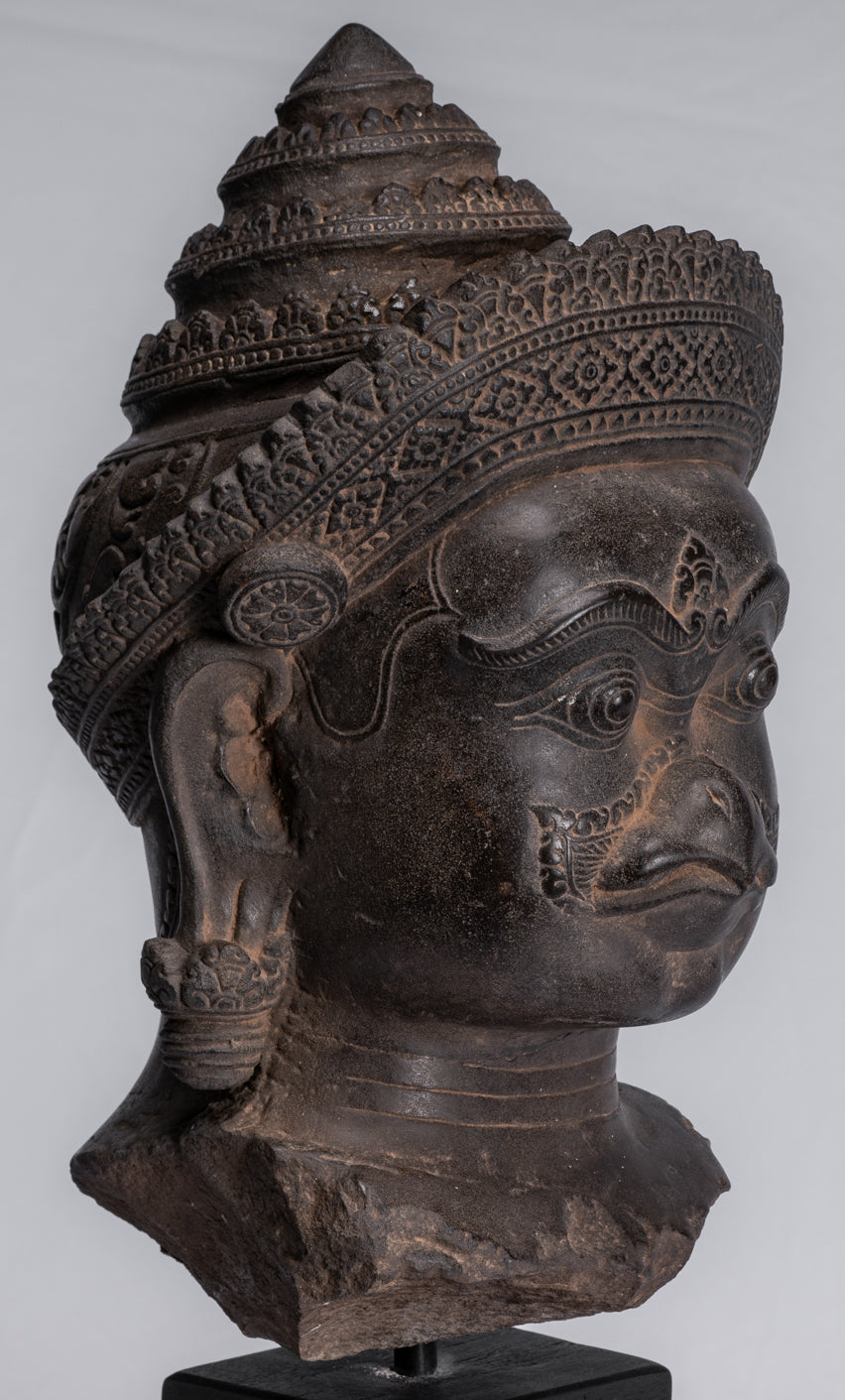 Garuda Statue - Antique Banteay Srei Style Stone Khmer Garuda Vishnu Statue - 46cm/18"