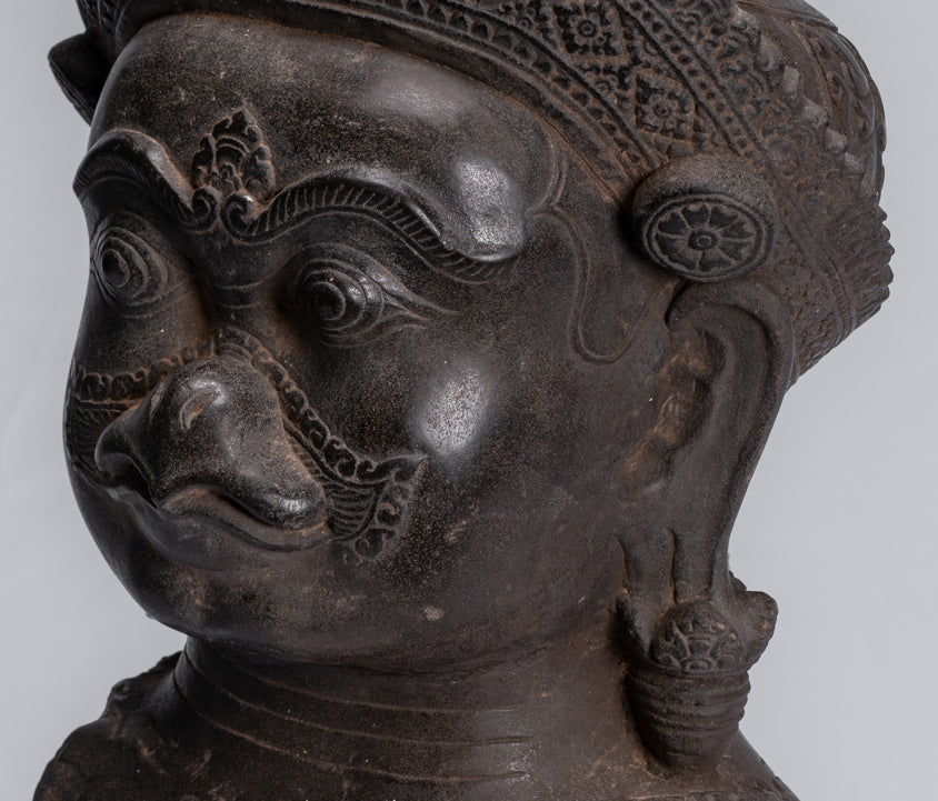 Garuda Statue - Antique Banteay Srei Style Stone Khmer Garuda Vishnu Statue - 46cm/18"
