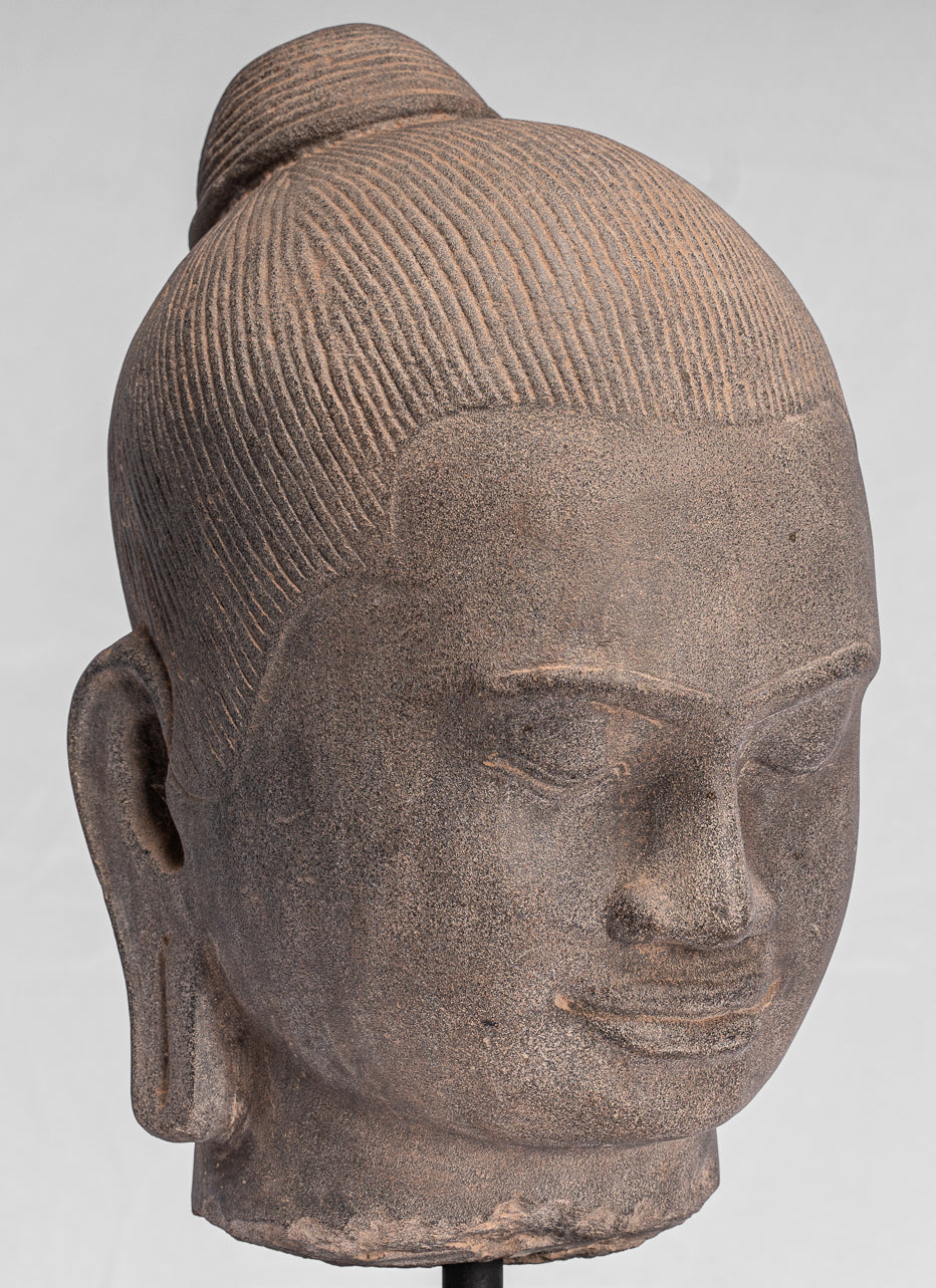 Jayavarman Statue-Antique Khmer Style Monté Jayavarman VII Statue Tête-40cm/16 "