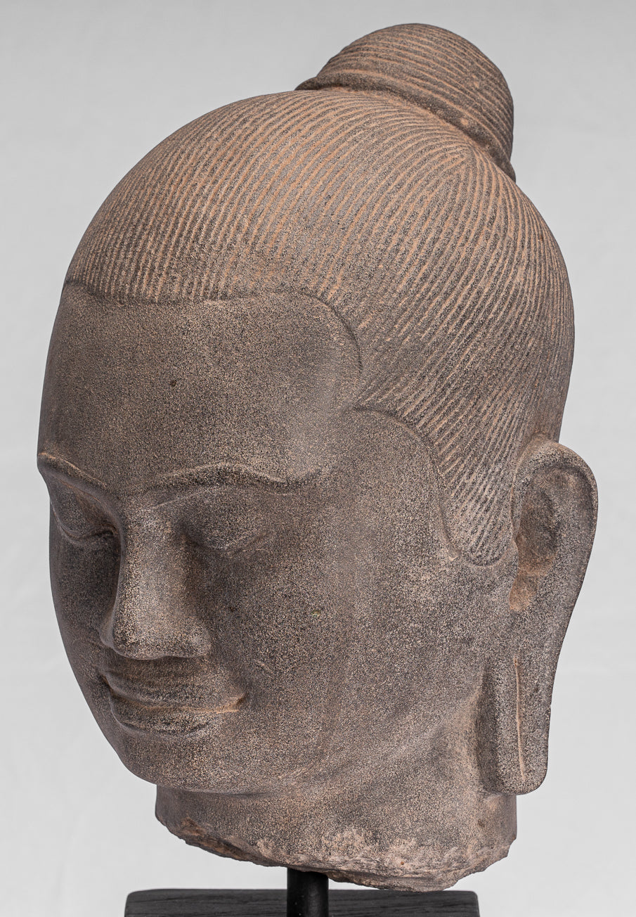 Jayavarman Statue-Antique Khmer Style Monté Jayavarman VII Statue Tête-40cm/16 "