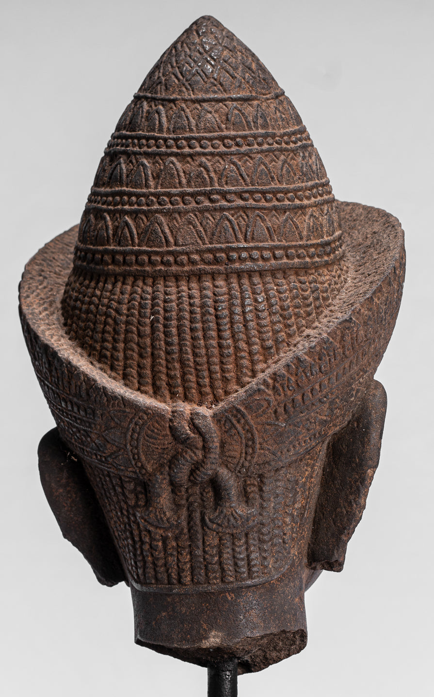 Buddha Statue - Antique Angkor Wat Style Stone Mounted Khmer Buddha Head - 42cm / 17"