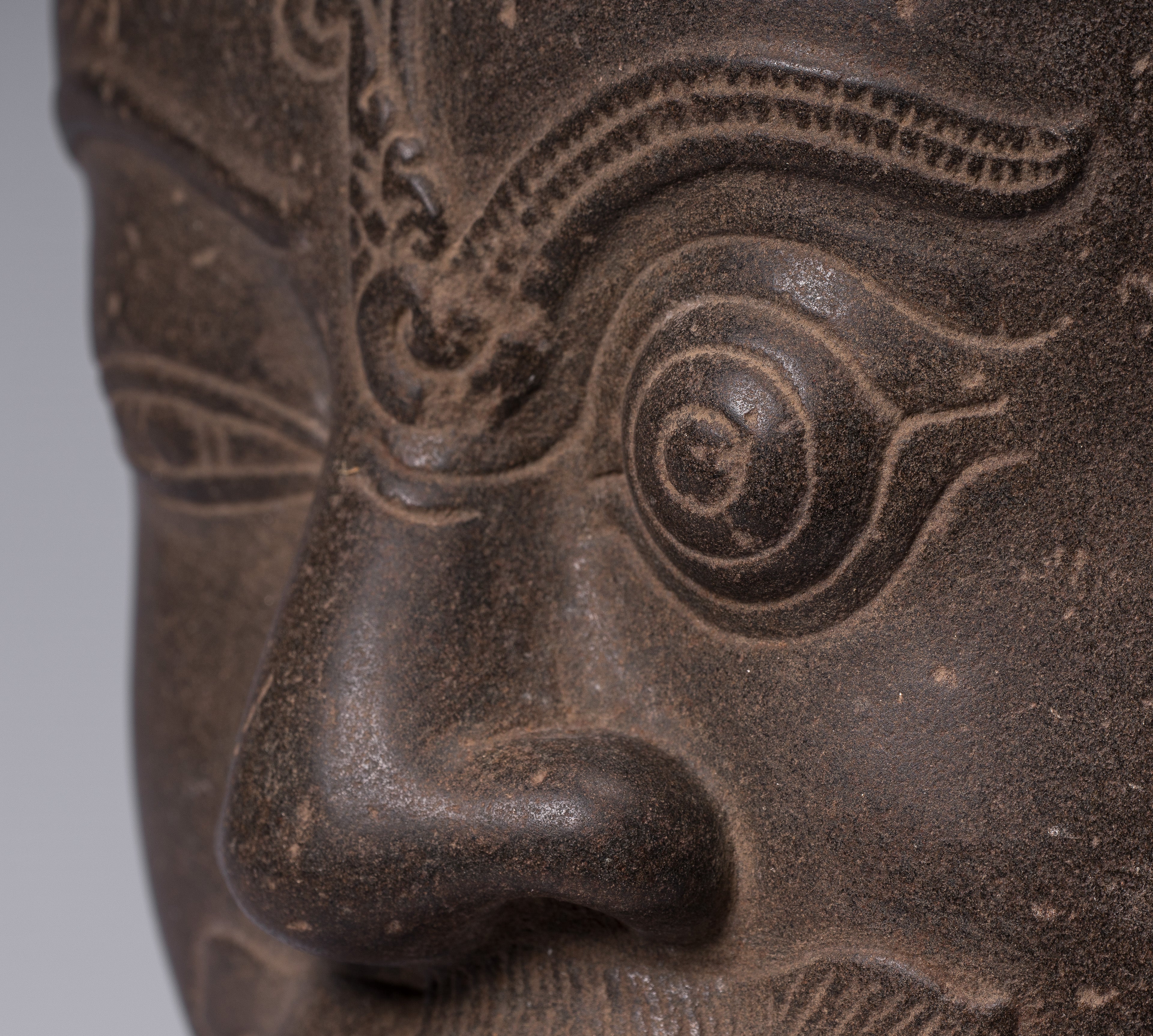 Shiva Statue-Antique Khmer Style Brown Stone Yaksha & Yakshaswaroop Shiva Head-47cm/19 "