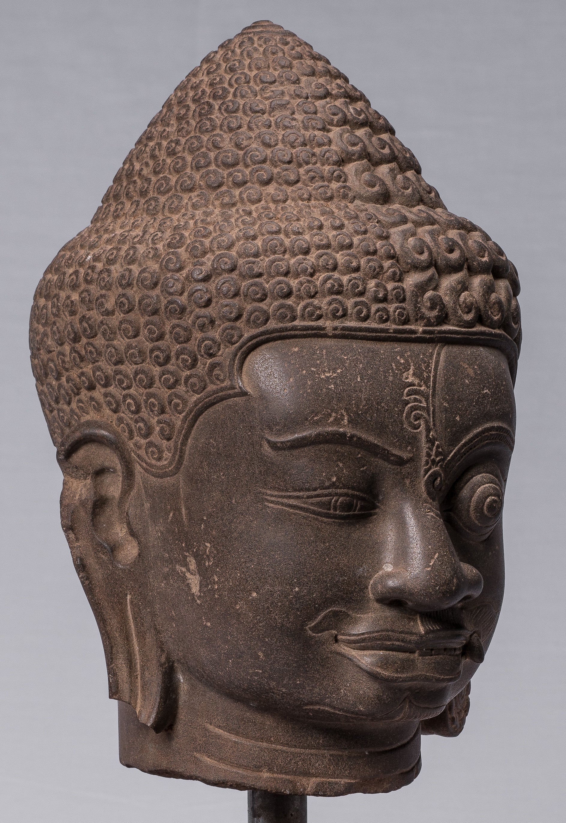 Shiva Statue-Antique Khmer Style Brown Stone Yaksha & Yakshaswaroop Shiva Head-47cm/19 "
