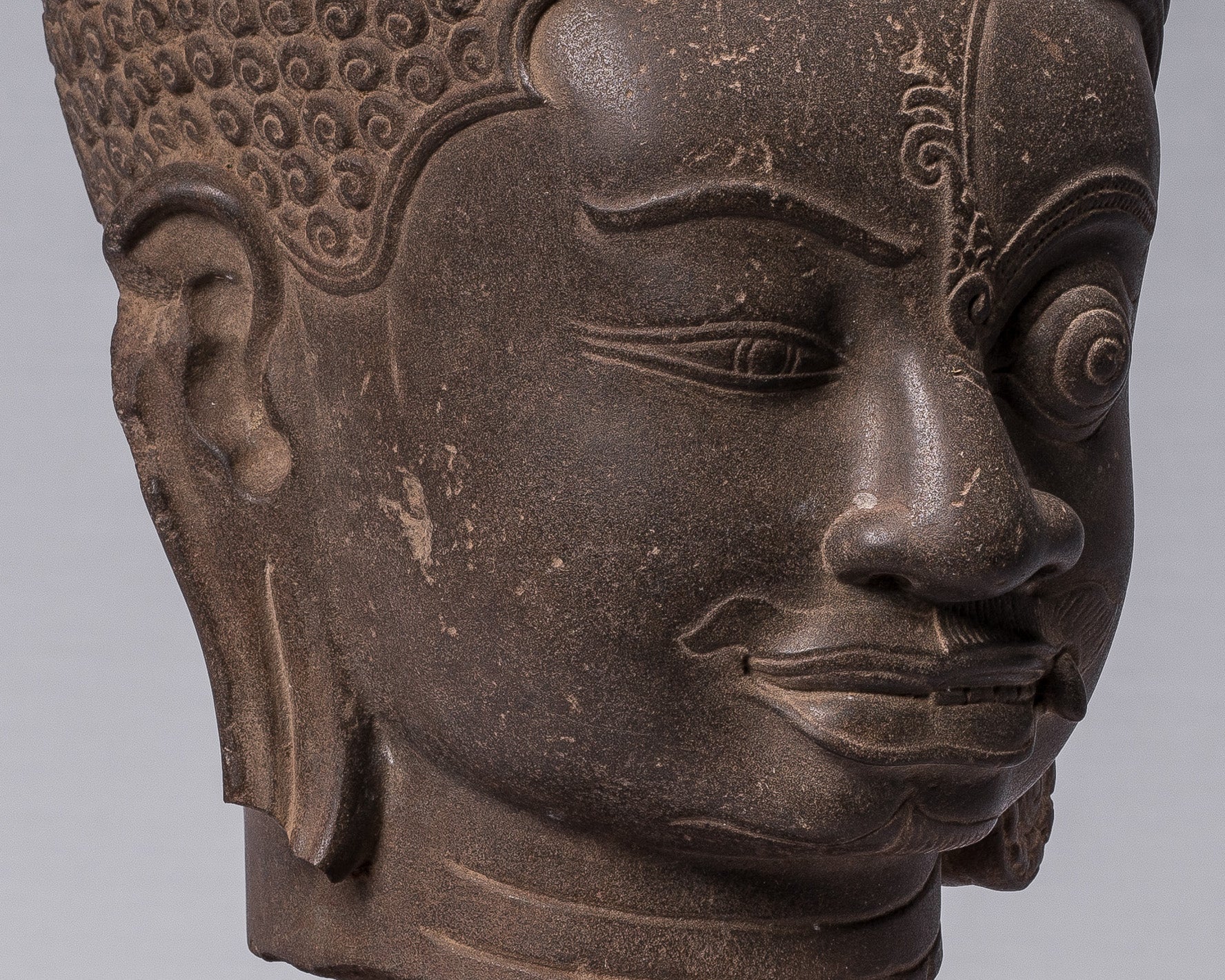 Shiva Statue - Antique Khmer Style Brown Stone Yaksha & Yakshaswaroop Shiva Head- 47cm / 19 "