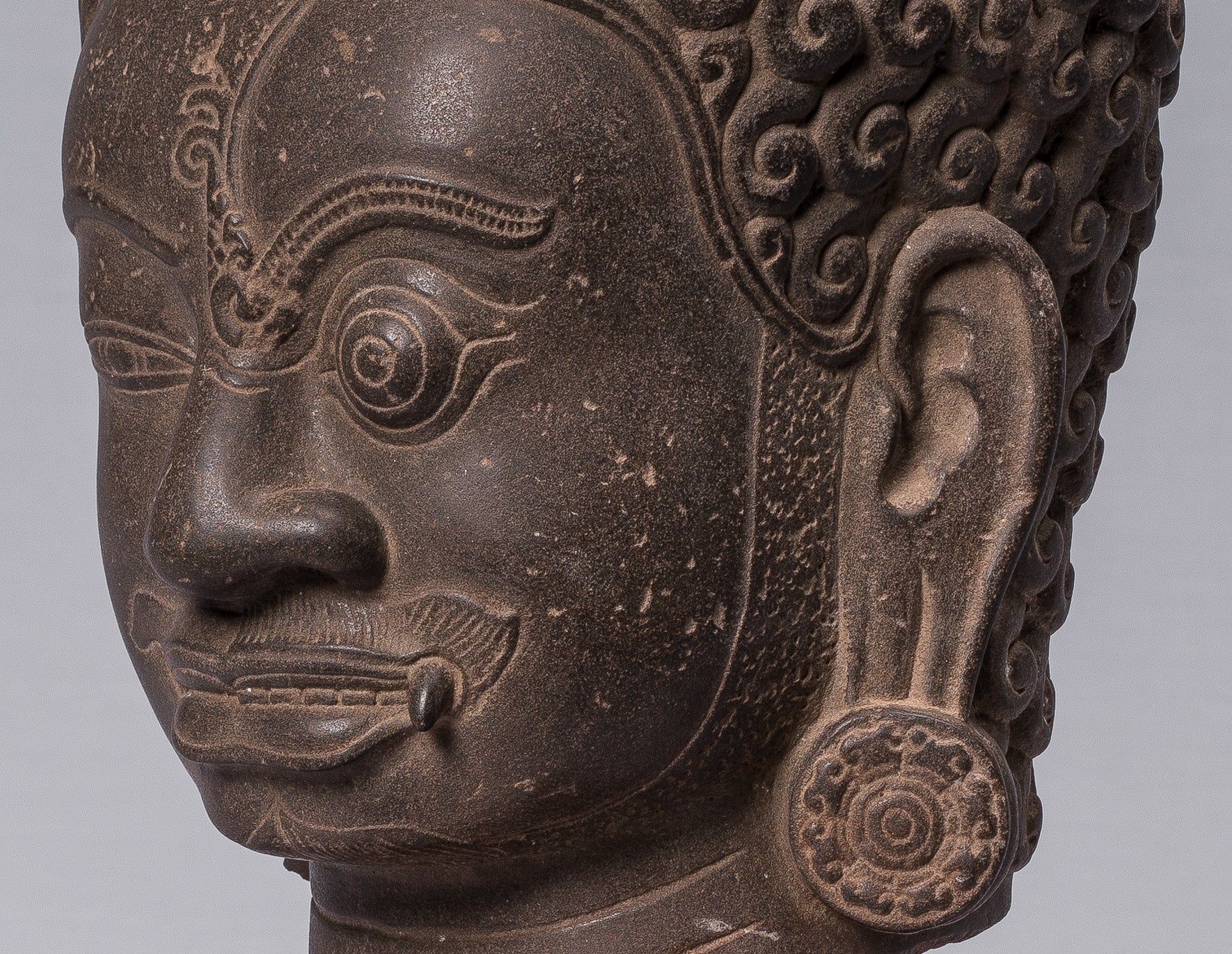 Shiva Statue-Antique Khmer Style Brown Stone Yaksha & Yakshaswaroop Shiva Head-47cm/19 "