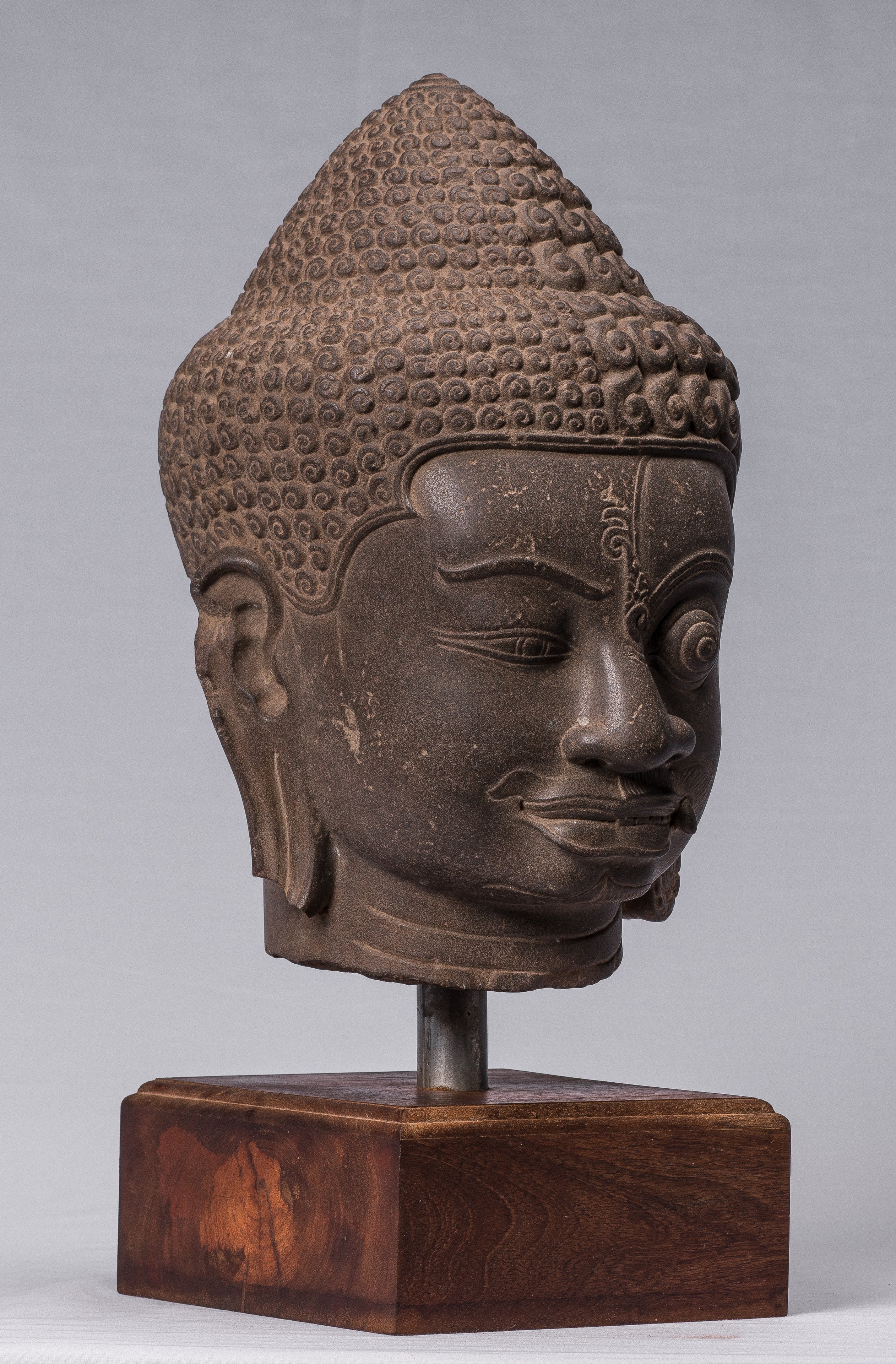 Shiva Statue-Antique Khmer Style Brown Stone Yaksha & Yakshaswaroop Shiva Head-47cm/19 "