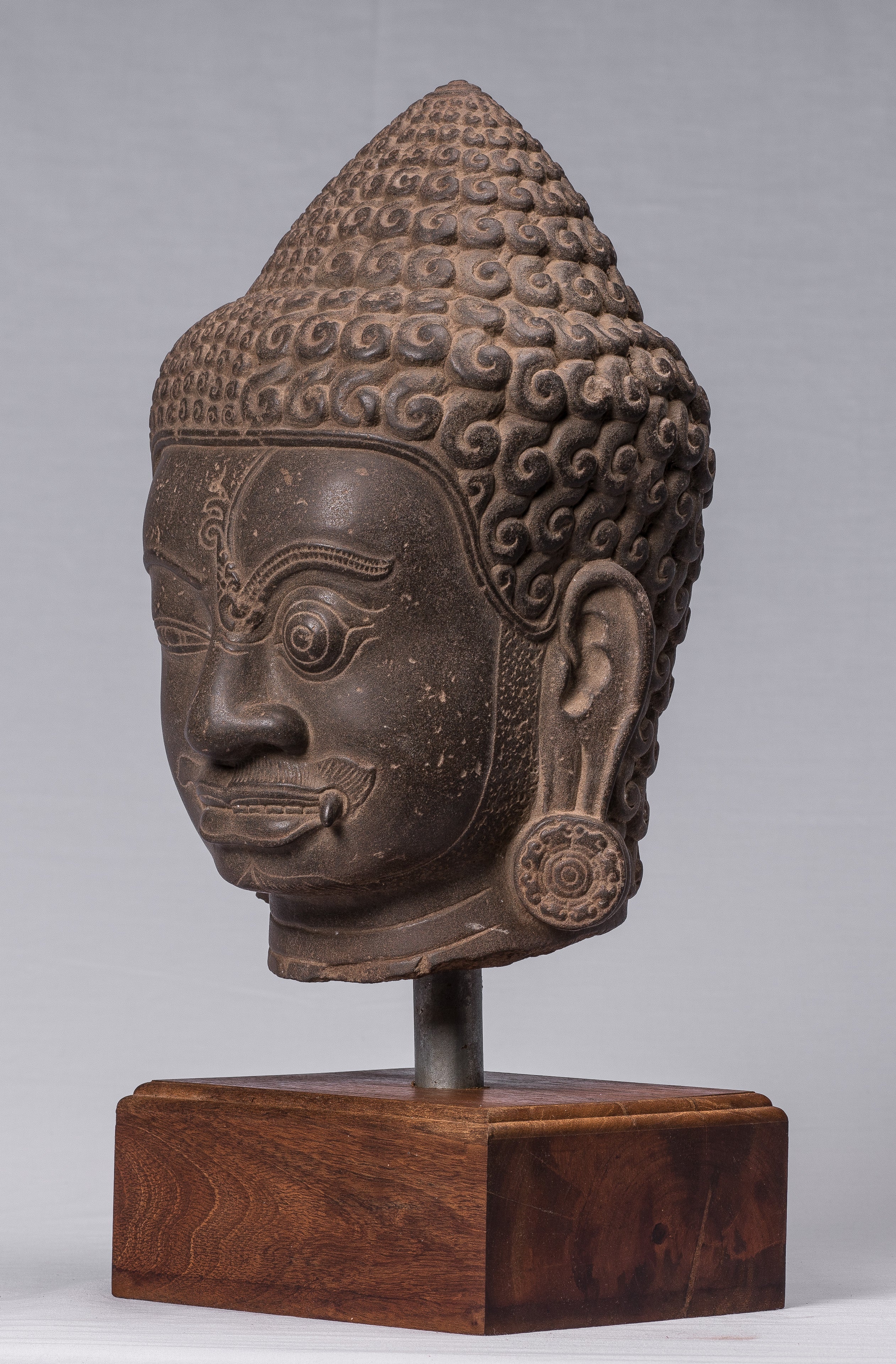 Shiva Statue-Antique Khmer Style Brown Stone Yaksha & Yakshaswaroop Shiva Head-47cm/19 "