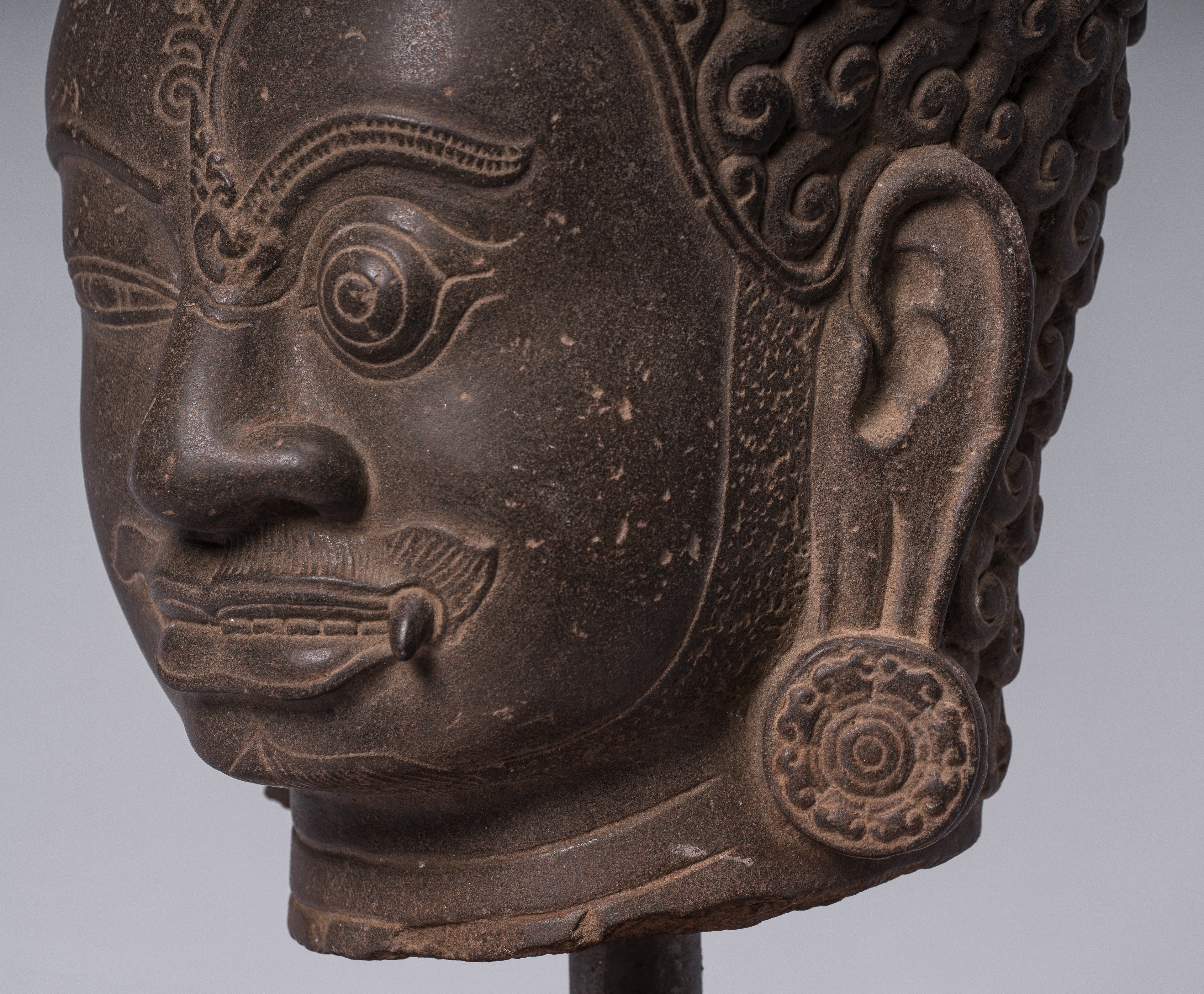 Shiva Statue-Antique Khmer Style Brown Stone Yaksha & Yakshaswaroop Shiva Head-47cm/19 "