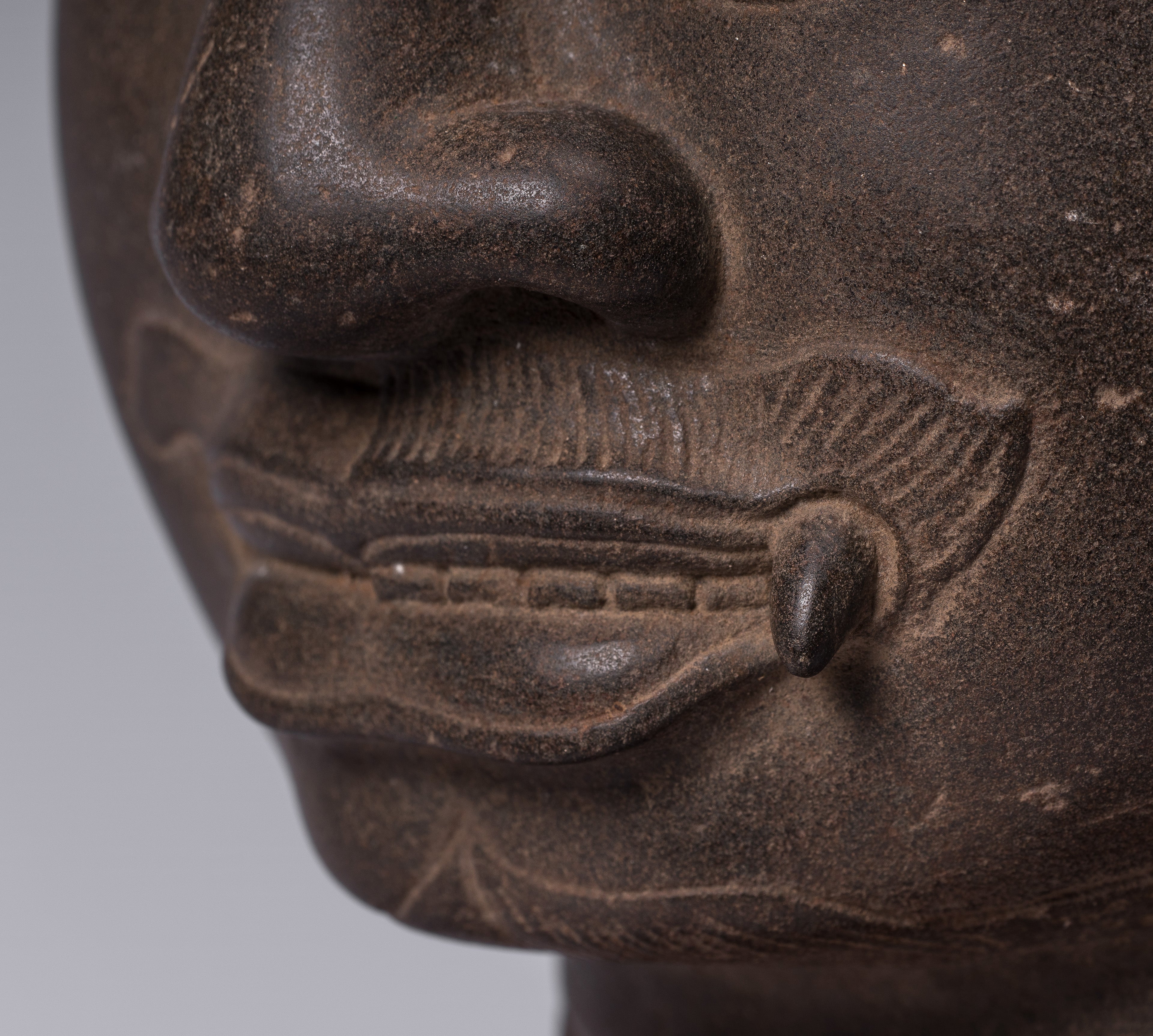 Shiva Statue-Antique Khmer Style Brown Stone Yaksha & Yakshaswaroop Shiva Head-47cm/19 "