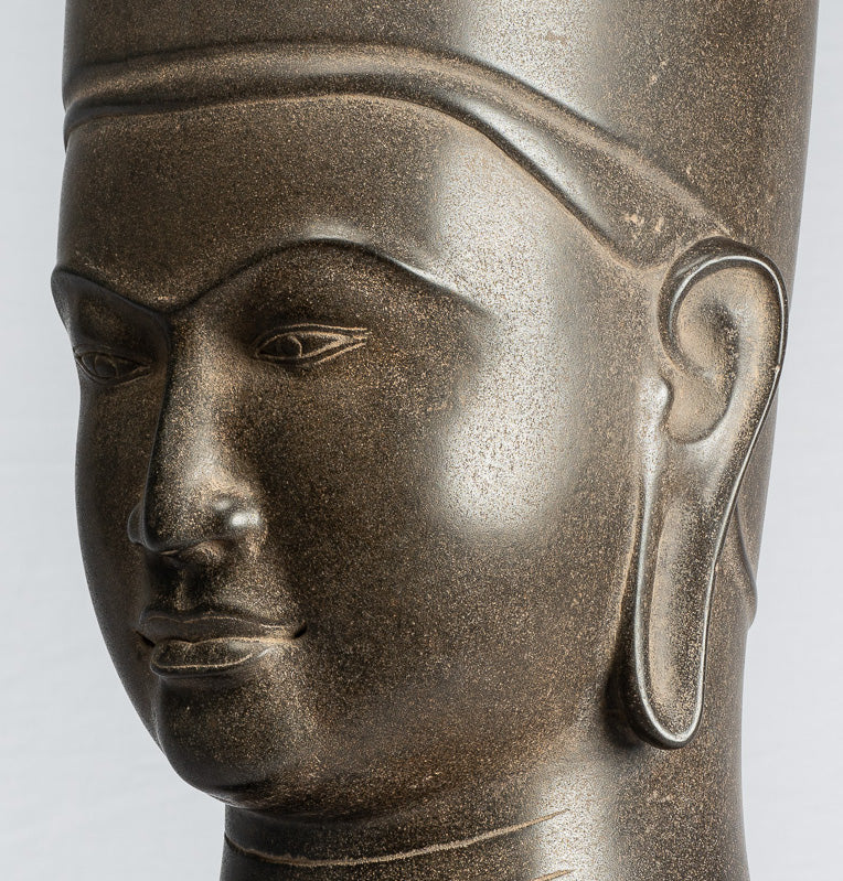 Antique Phnom Da Style Khmer Vishnu Head - Protettore e Conserver - 54Cm/22 "