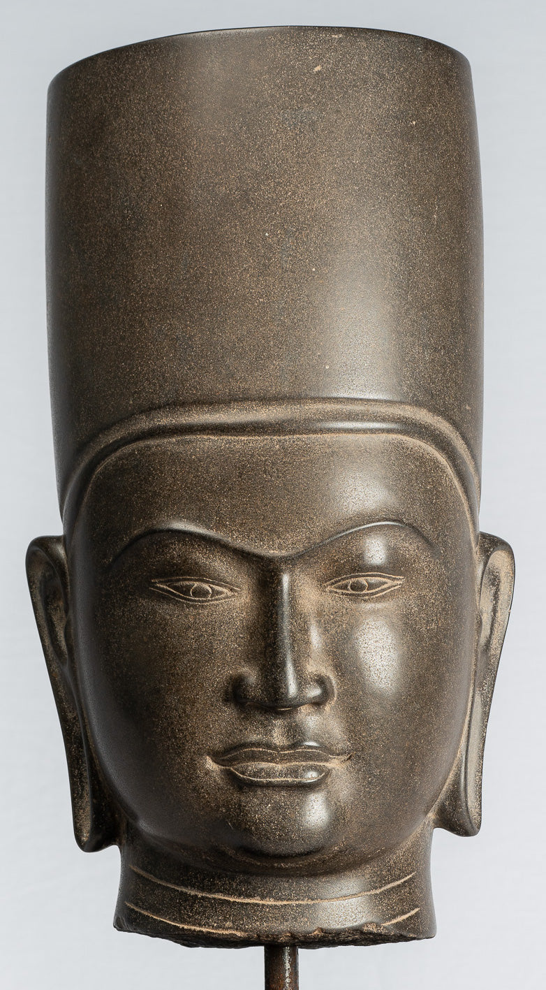 Antique Phnom Da Style Khmer Vishnu Head - Protettore e Conserver - 54Cm/22 "