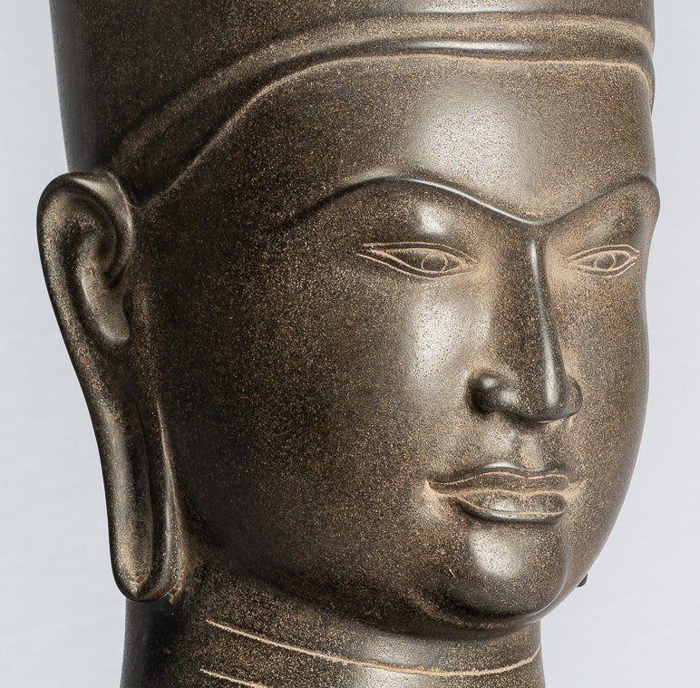 Antique Phnom Da Style Khmer Vishnu Head - Protettore e Conserver - 54Cm/22 "