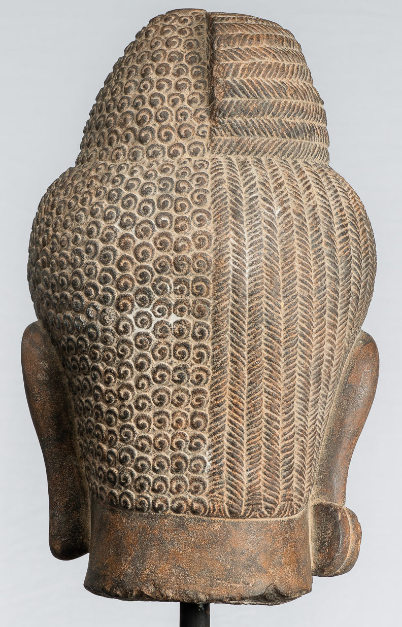 Shiva Statue - Antique Khmer Style Black Stone Yaksha e Yakshaswaroop Shiva Head- 47cm/19 "