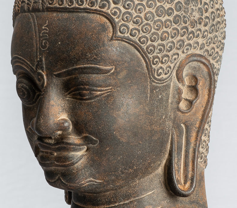 Shiva Statue - Antique Khmer Style Black Stone Yaksha e Yakshaswaroop Shiva Head- 47cm/19 "