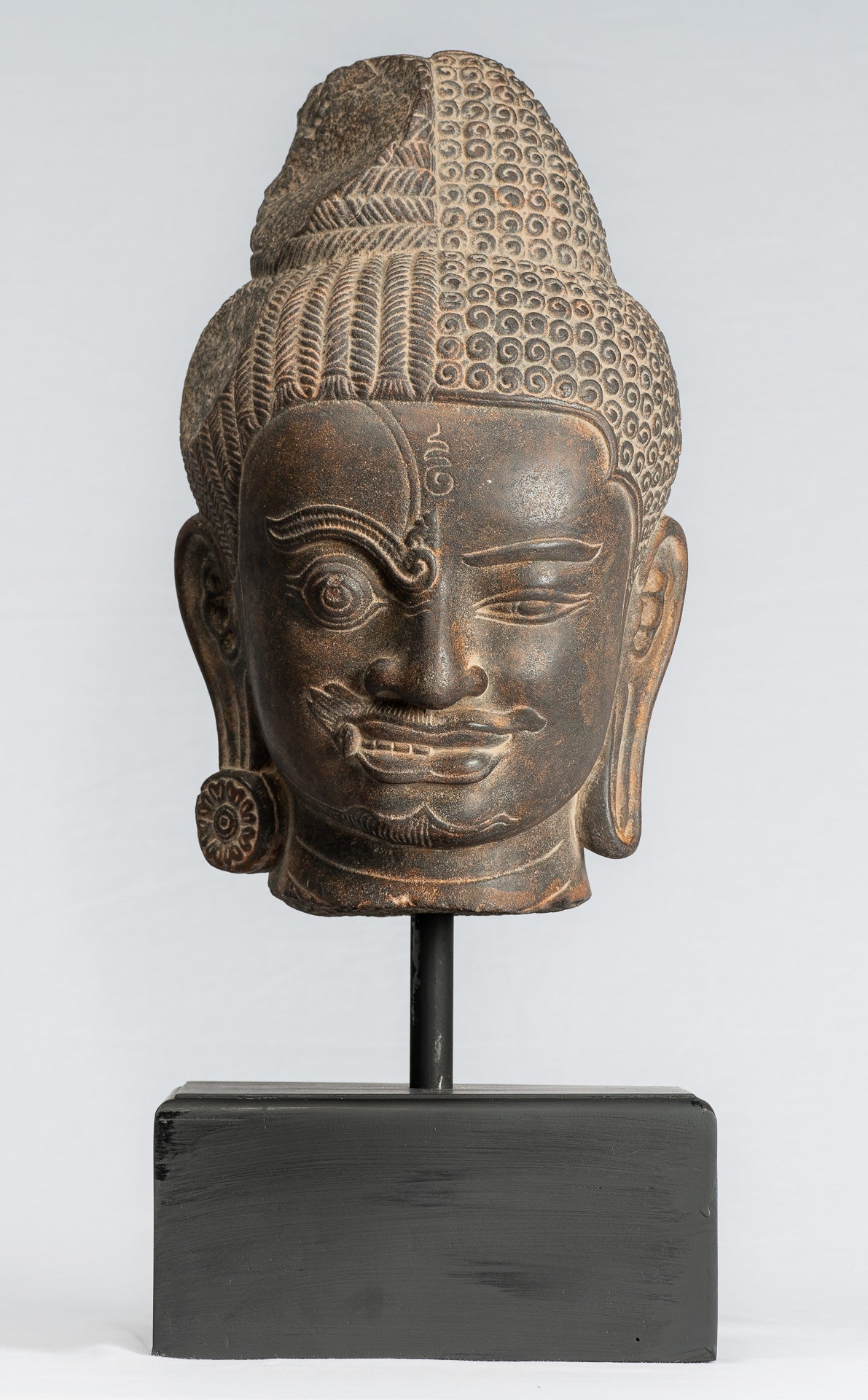 Shiva Statue - Antique Khmer Style Black Stone Yaksha e Yakshaswaroop Shiva Head- 47cm/19 "