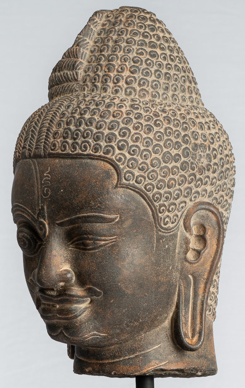 Shiva Statue - Antique Khmer Style Black Stone Yaksha e Yakshaswaroop Shiva Head- 47cm/19 "