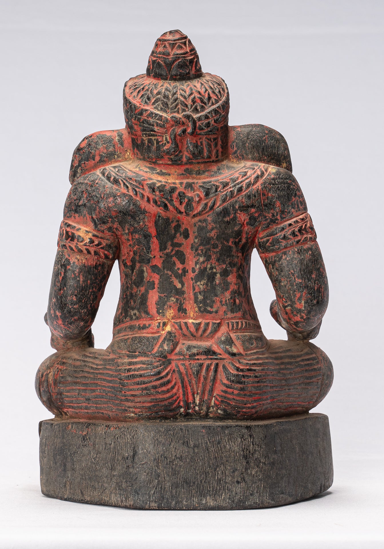 Ganesha Statue -  Khmer Style Wood Seated Ganesh Statue - 29cm/12"