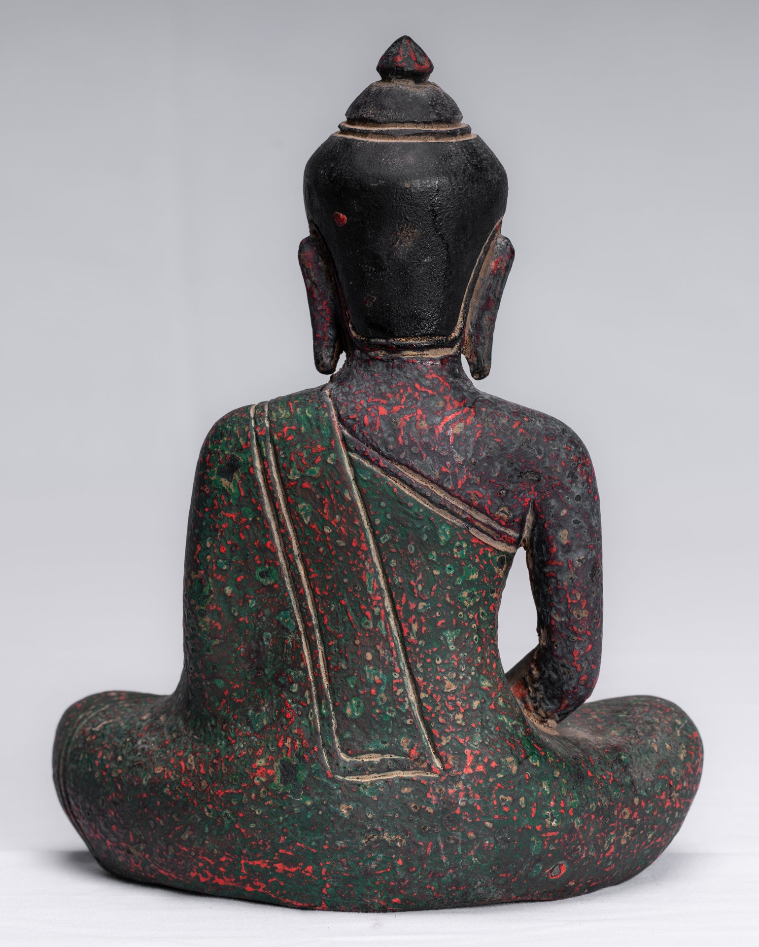 Buddha Sculpture - Antique Khmer Style Wood Seated Buddha Statue Dhyana Meditation Mudra - 20cm/8"