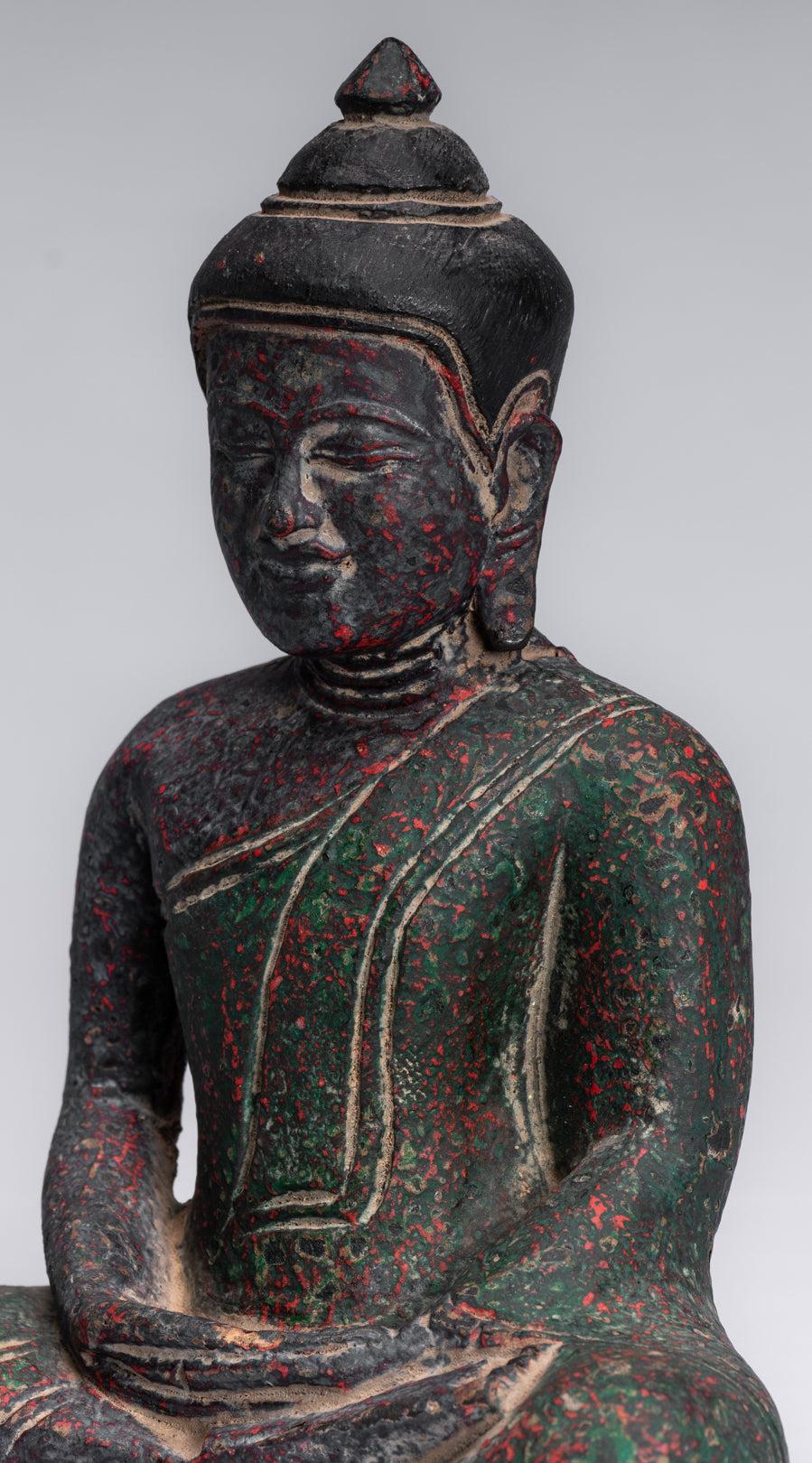 Buddha Sculpture - Antique Khmer Style Wood Seated Buddha Statue Dhyana Meditation Mudra - 20cm/8"