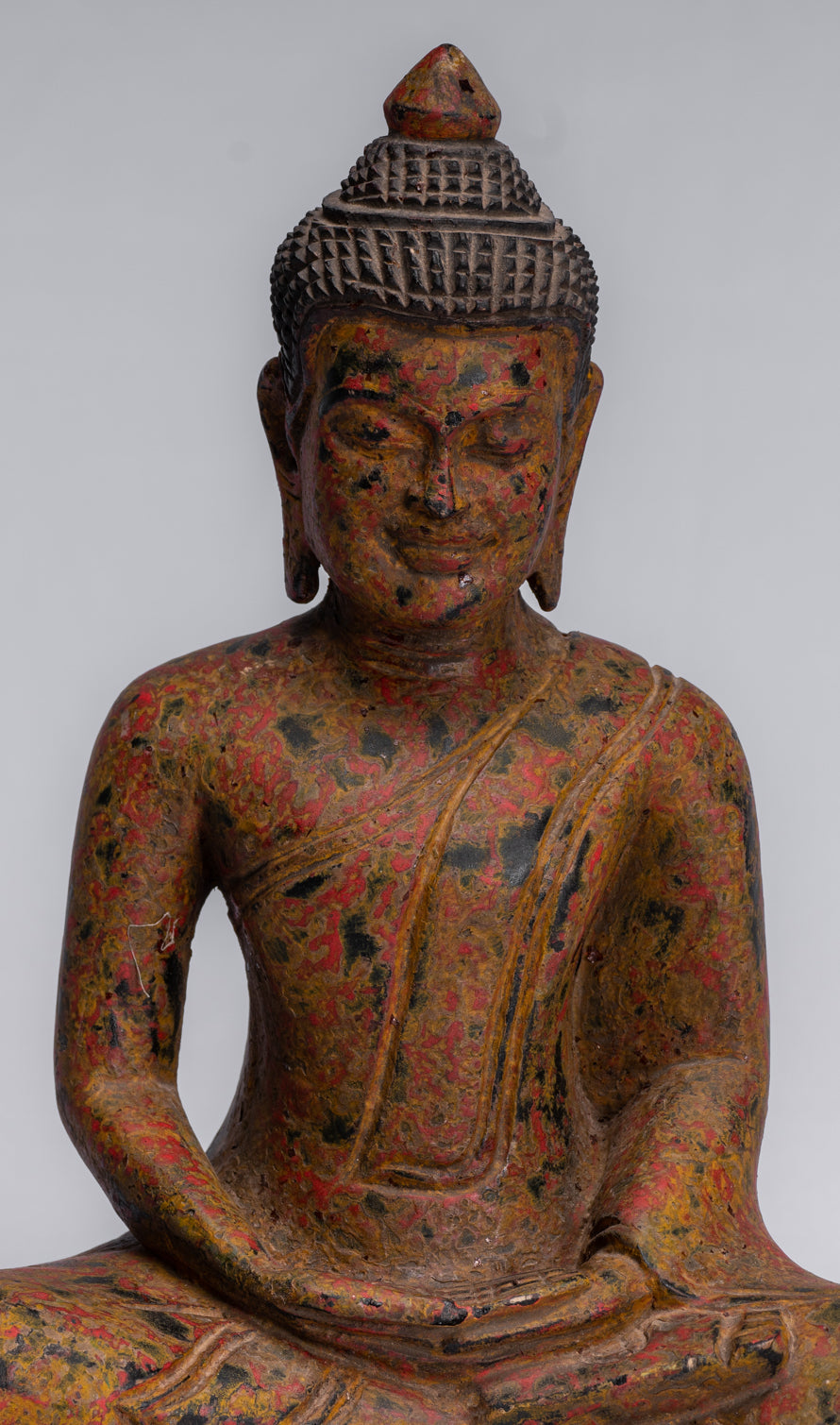 Buddha Sculpture - Antique Khmer Style Wood Seated Buddha Statue Dhyana Meditation Mudra - 26cm/10"