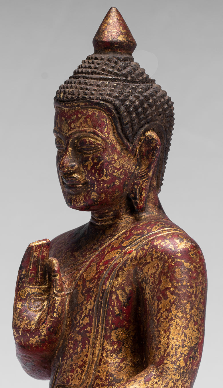 Buddha Sculpture - Buddha - Antique Khmer Style Seated Wood Buddha Statue Teaching Mudra - 26cm/10"