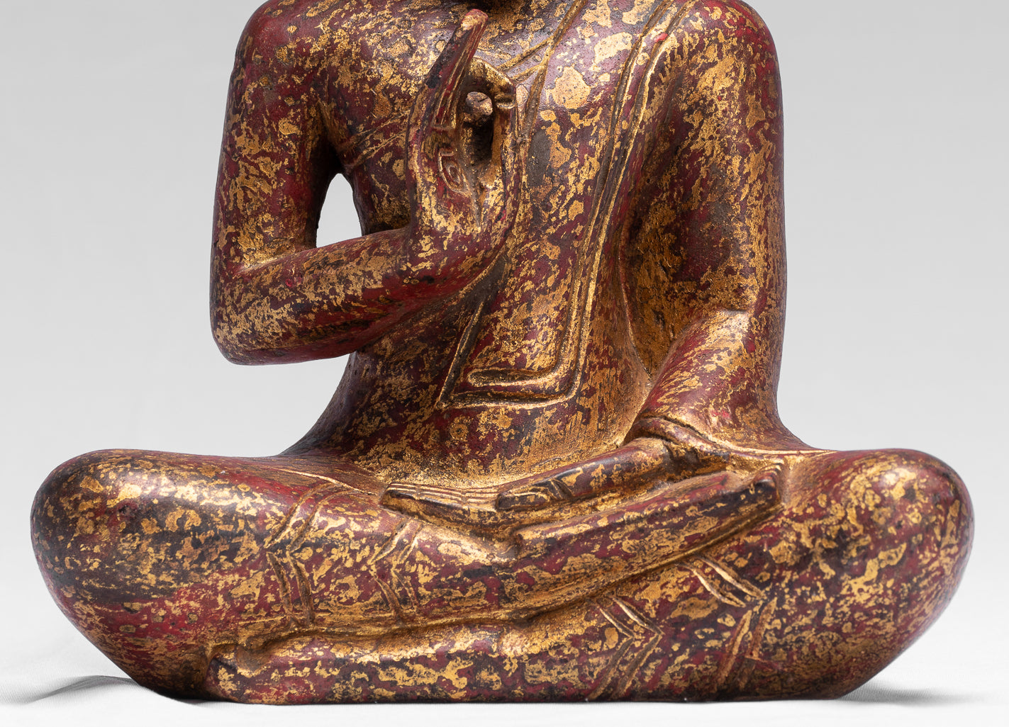 Buddha Sculpture - Buddha - Antique Khmer Style Seated Wood Buddha Statue Teaching Mudra - 26cm/10"