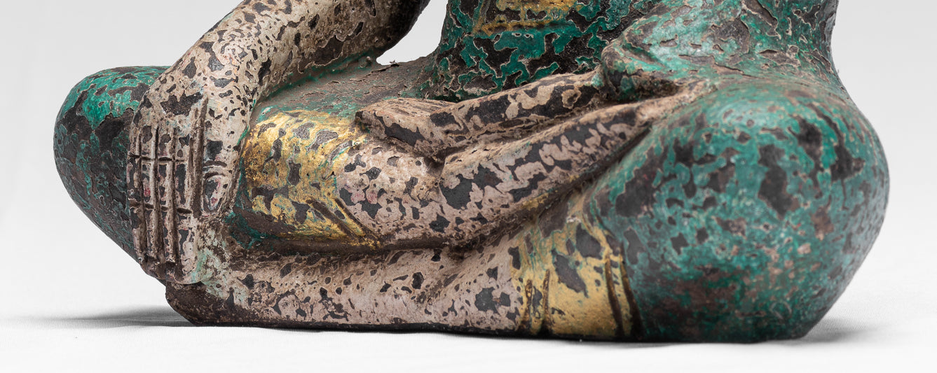 Buddha Statue - Antique Khmer Style SE Asia Seated Wood Enlightenment Buddha Statue - 25cm/10"