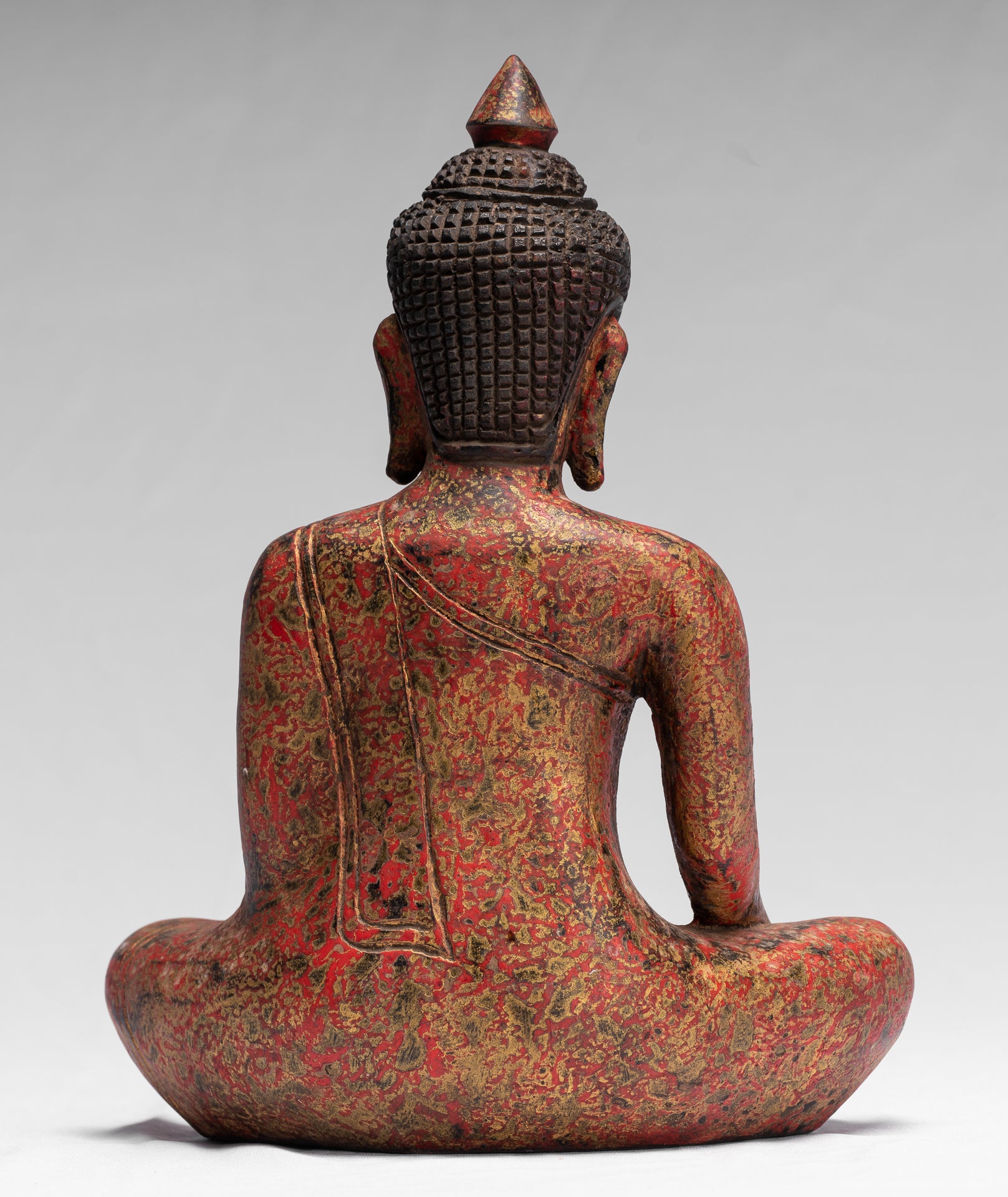 Buddha Statue - Antique Khmer Style SE Asia Seated Wood Enlightenment Buddha Statue - 25cm/10"