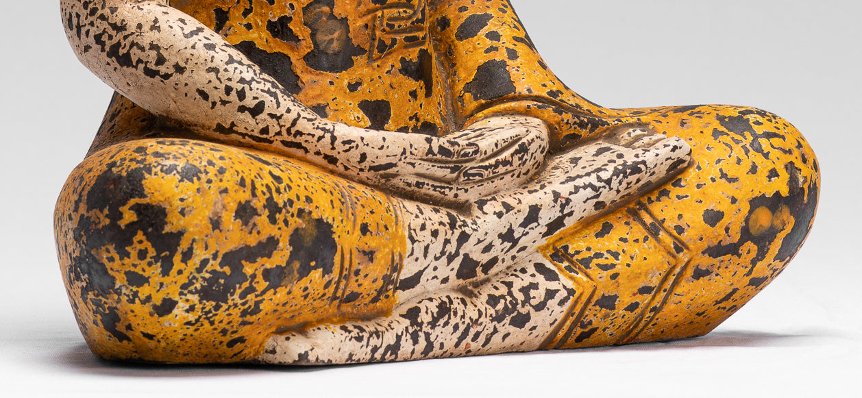 Buddha Sculpture - Antique Khmer Style Wood Seated Buddha Statue Dhyana Meditation Mudra - 40cm/16"