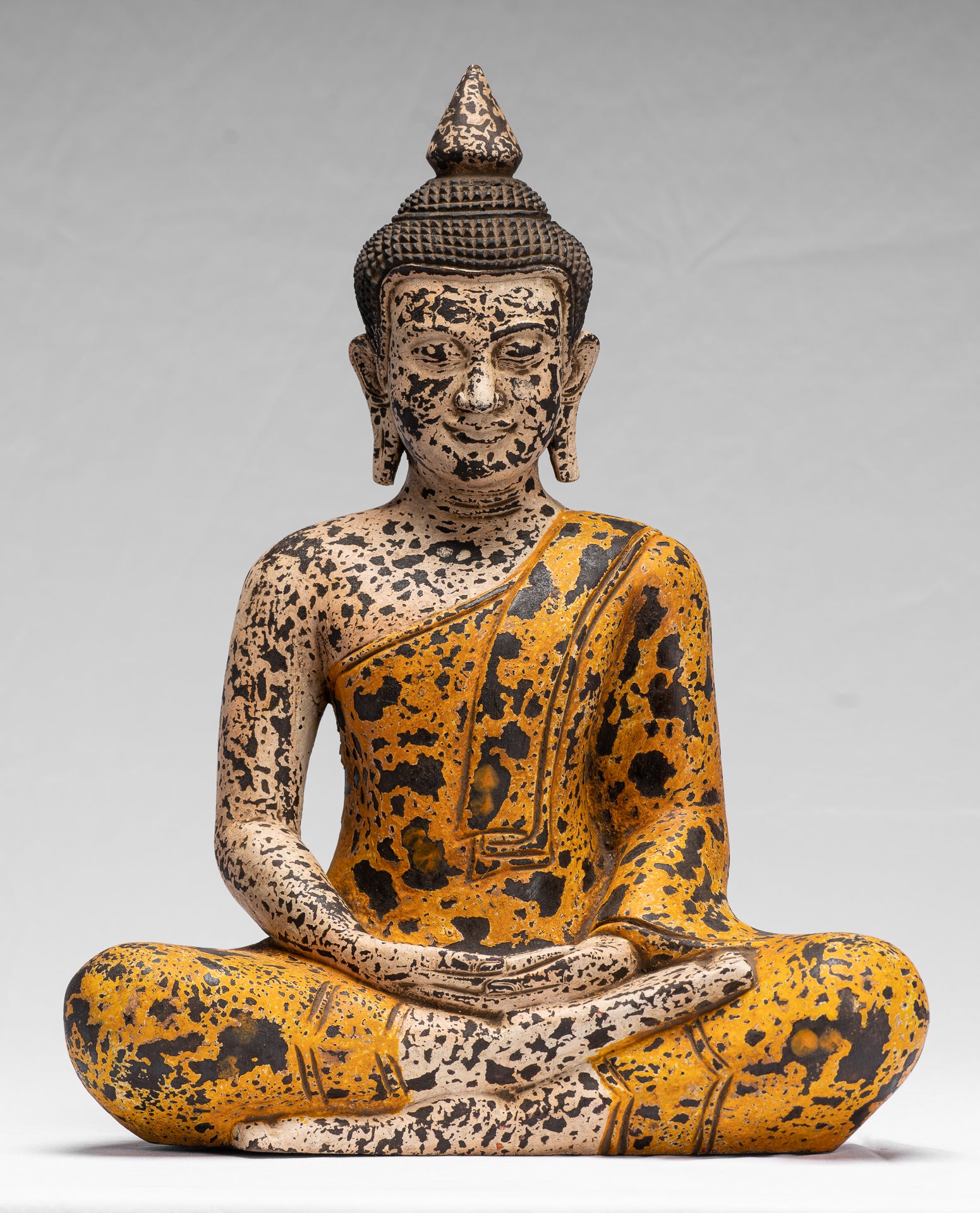 Buddha Sculpture - Antique Khmer Style Wood Seated Buddha Statue Dhyana Meditation Mudra - 40cm/16"