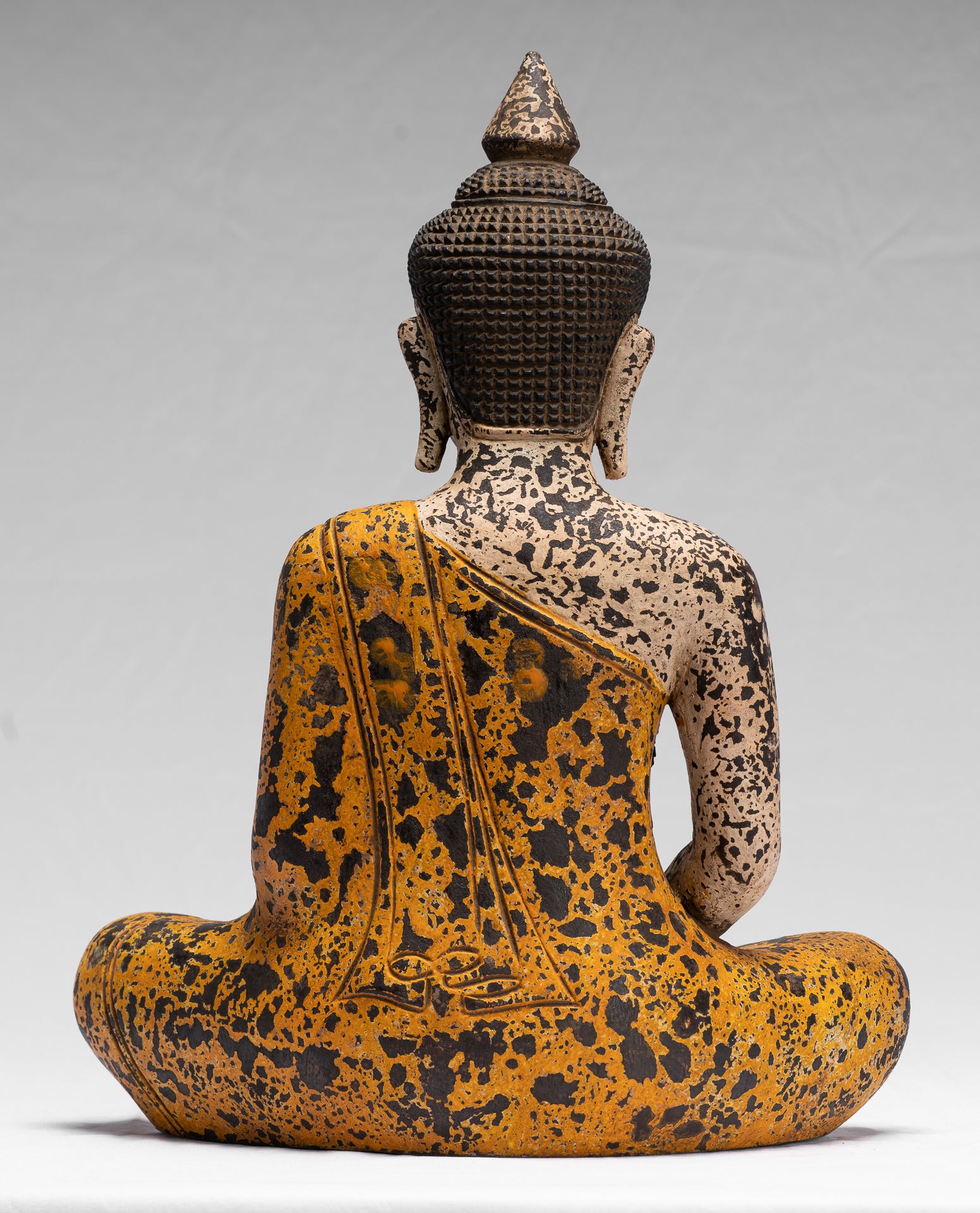 Buddha Sculpture - Antique Khmer Style Wood Seated Buddha Statue Dhyana Meditation Mudra - 40cm/16"