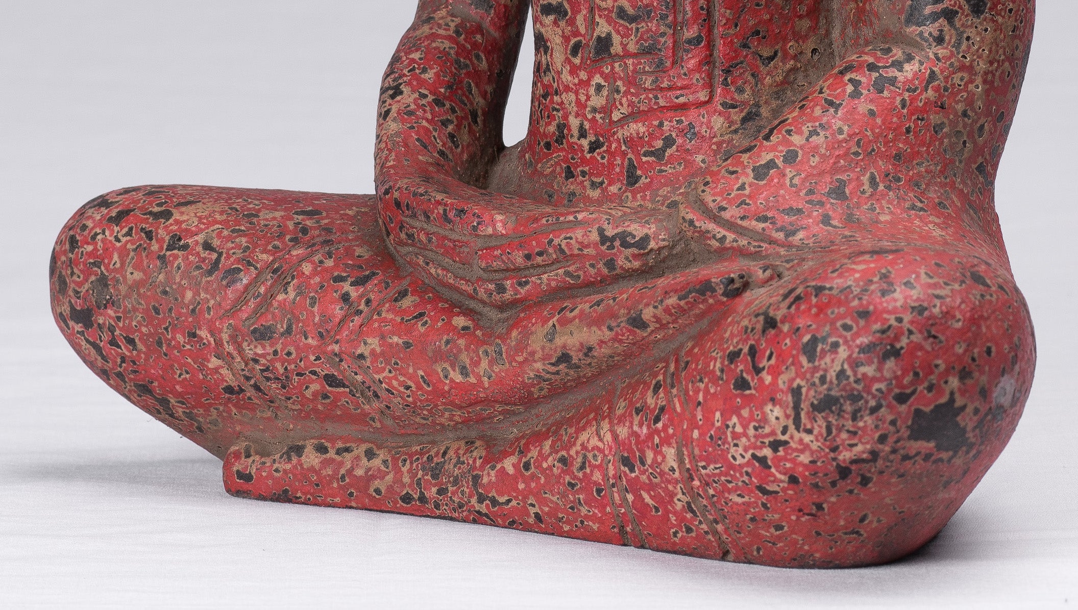 Buddha Sculpture - Antique Khmer Style Wood Seated Buddha Statue Dhyana Meditation Mudra - 34cm/14"