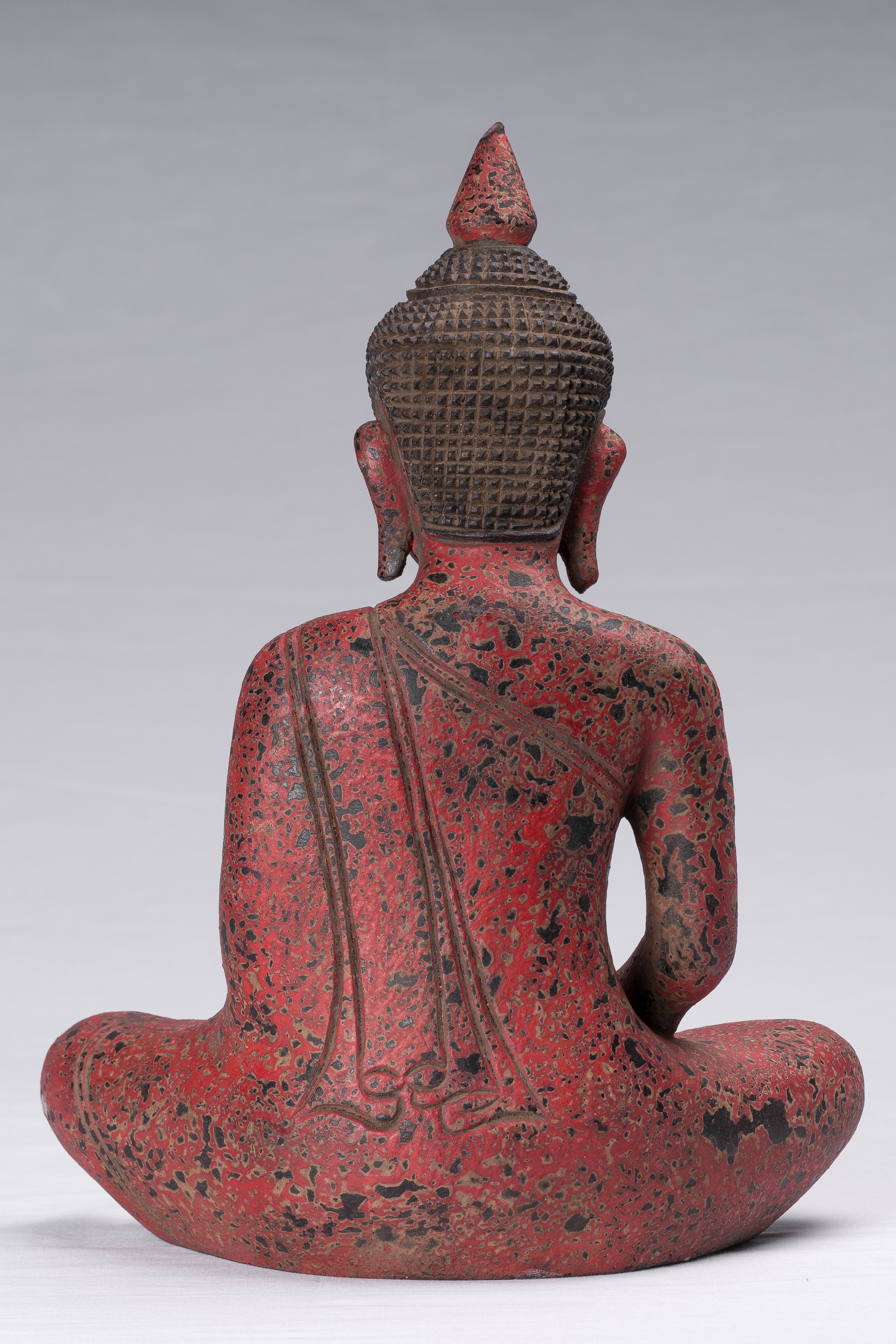 Buddha Sculpture - Antique Khmer Style Wood Seated Buddha Statue Dhyana Meditation Mudra - 34cm/14"