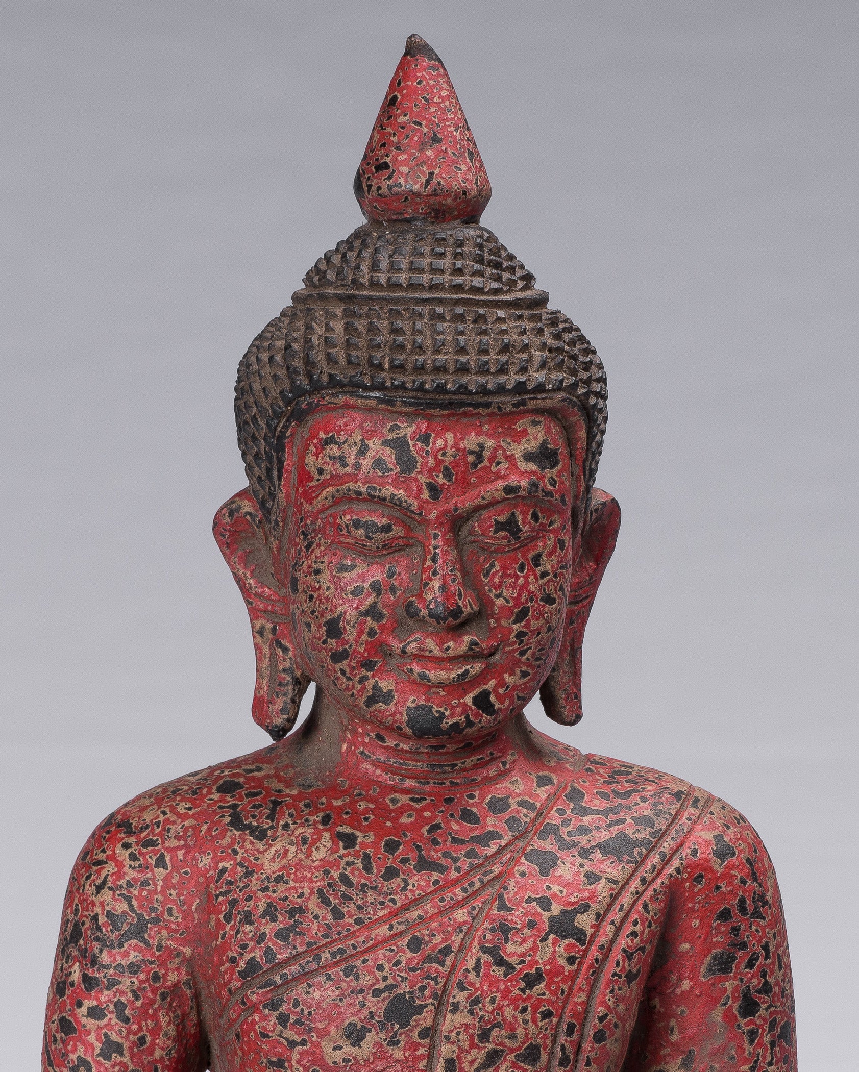 Buddha Sculpture - Antique Khmer Style Wood Seated Buddha Statue Dhyana Meditation Mudra - 34cm/14"