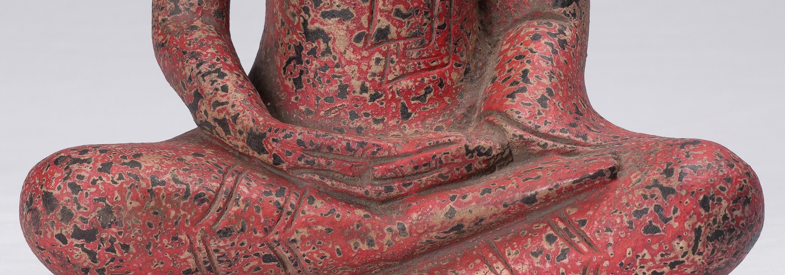 Buddha Sculpture - Antique Khmer Style Wood Seated Buddha Statue Dhyana Meditation Mudra - 34cm/14"