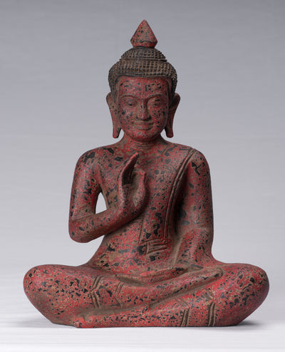 Escultura de Buda - Buda - Estatua de buda de madera de estilo jemer antiguo de estilo jemer enseñando mudra - 34 cm/14 "