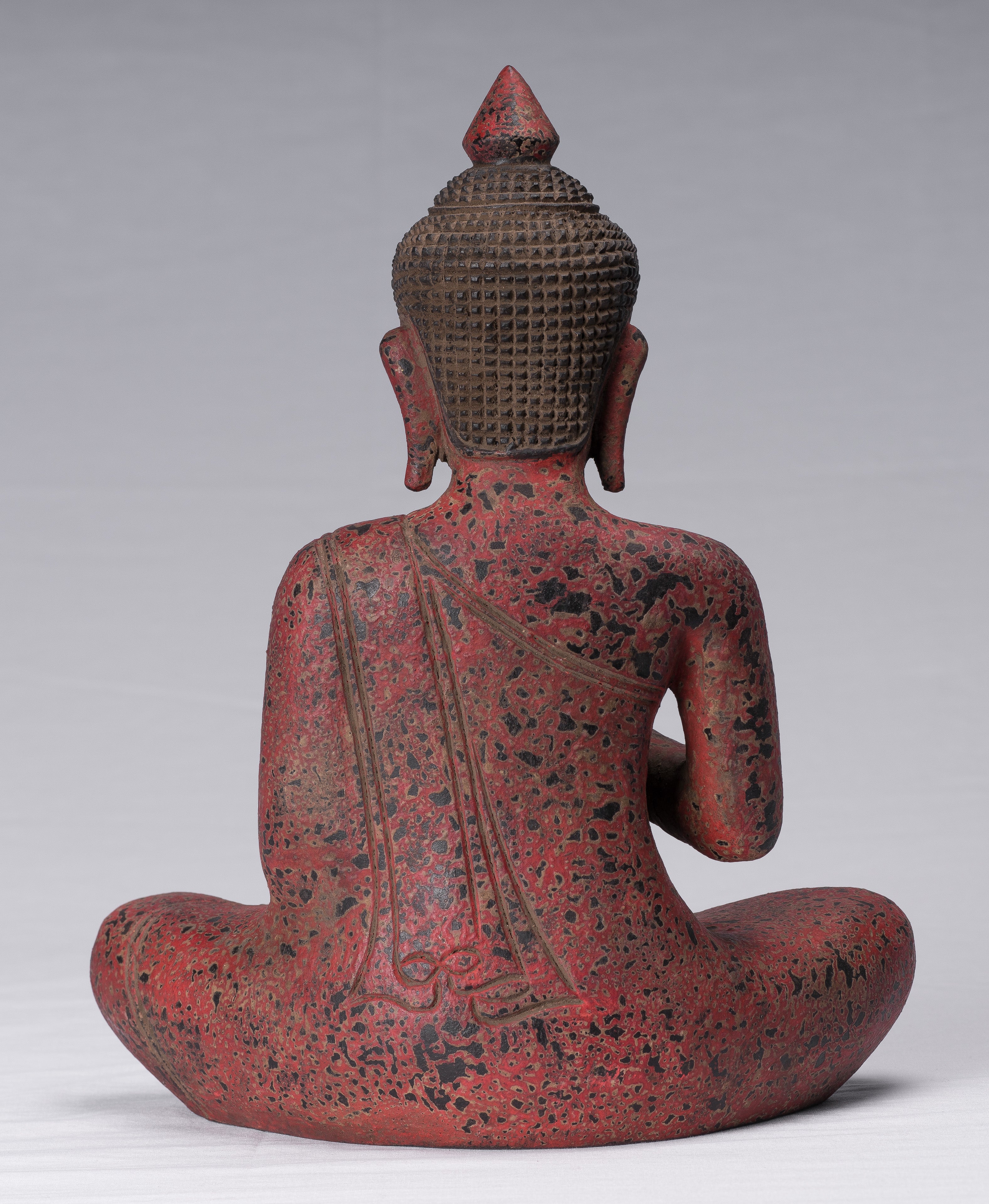 Escultura de Buda - Buda - Estatua de buda de madera de estilo jemer antiguo de estilo jemer enseñando mudra - 34 cm/14 "