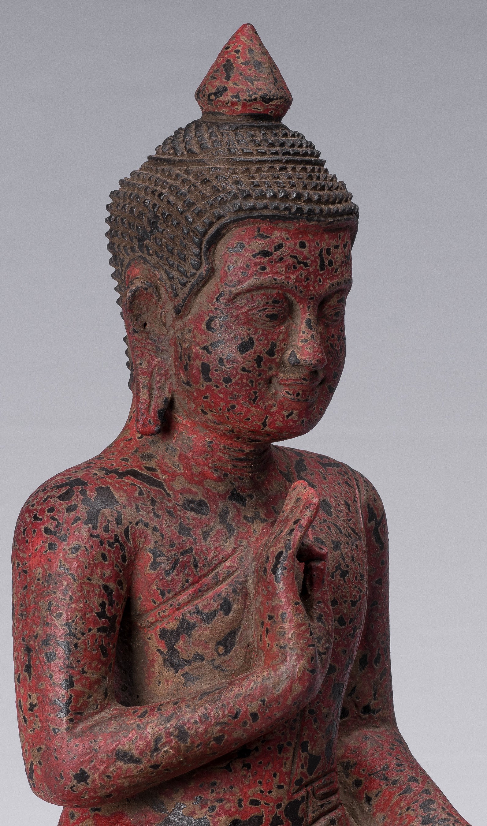 Escultura de Buda - Buda - Estatua de buda de madera de estilo jemer antiguo de estilo jemer enseñando mudra - 34 cm/14 "