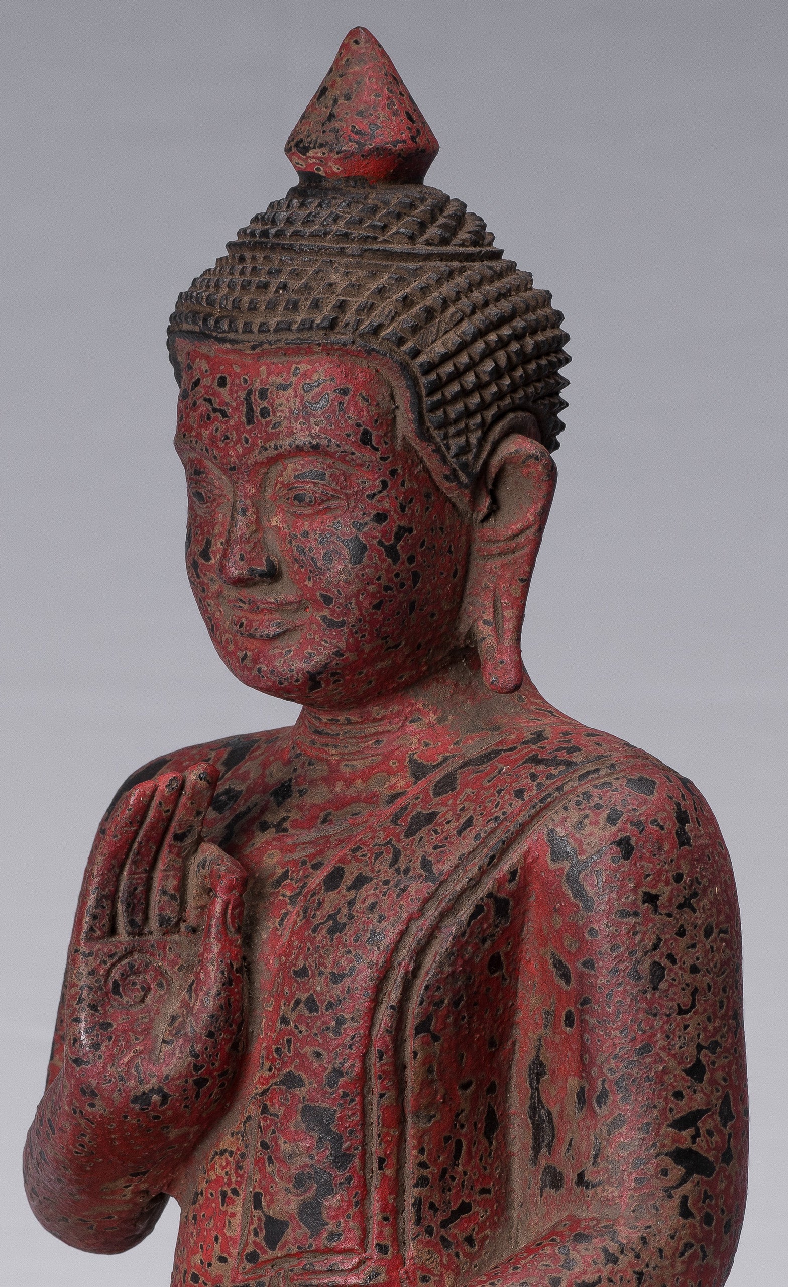 Escultura de Buda - Buda - Estatua de buda de madera de estilo jemer antiguo de estilo jemer enseñando mudra - 34 cm/14 "