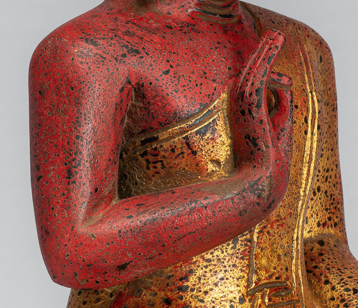 Escultura de Buda - Buda - Estatua de buda de madera de estilo jemer antiguo de estilo jemer enseñando mudra - 32 cm/13 "