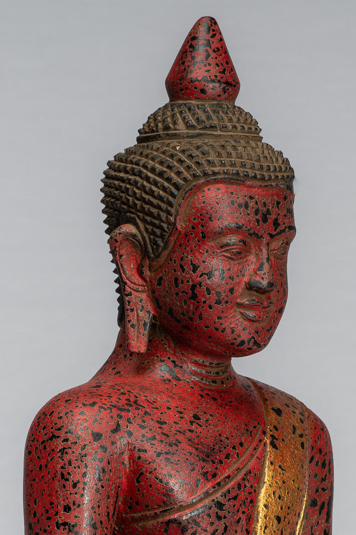 Statue Buddha - Antique Khmer Style SE Asia Seduto l'Illuminismo in legno Statua Buddha - 39 cm/16 "