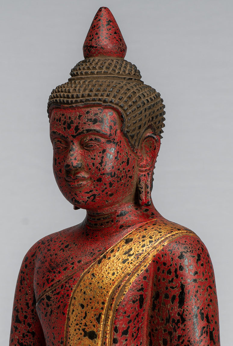 Statue Buddha - Antique Khmer Style SE Asia Seduto l'Illuminismo in legno Statua Buddha - 39 cm/16 "