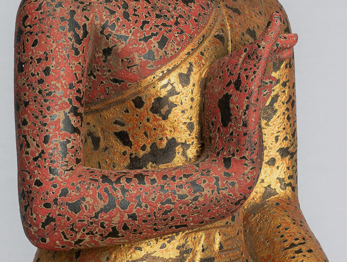 Buddha Statue - Antique Khmer Style Cambodia Seated Wood Buddha Statue Teaching Mudra - 53cm/21"